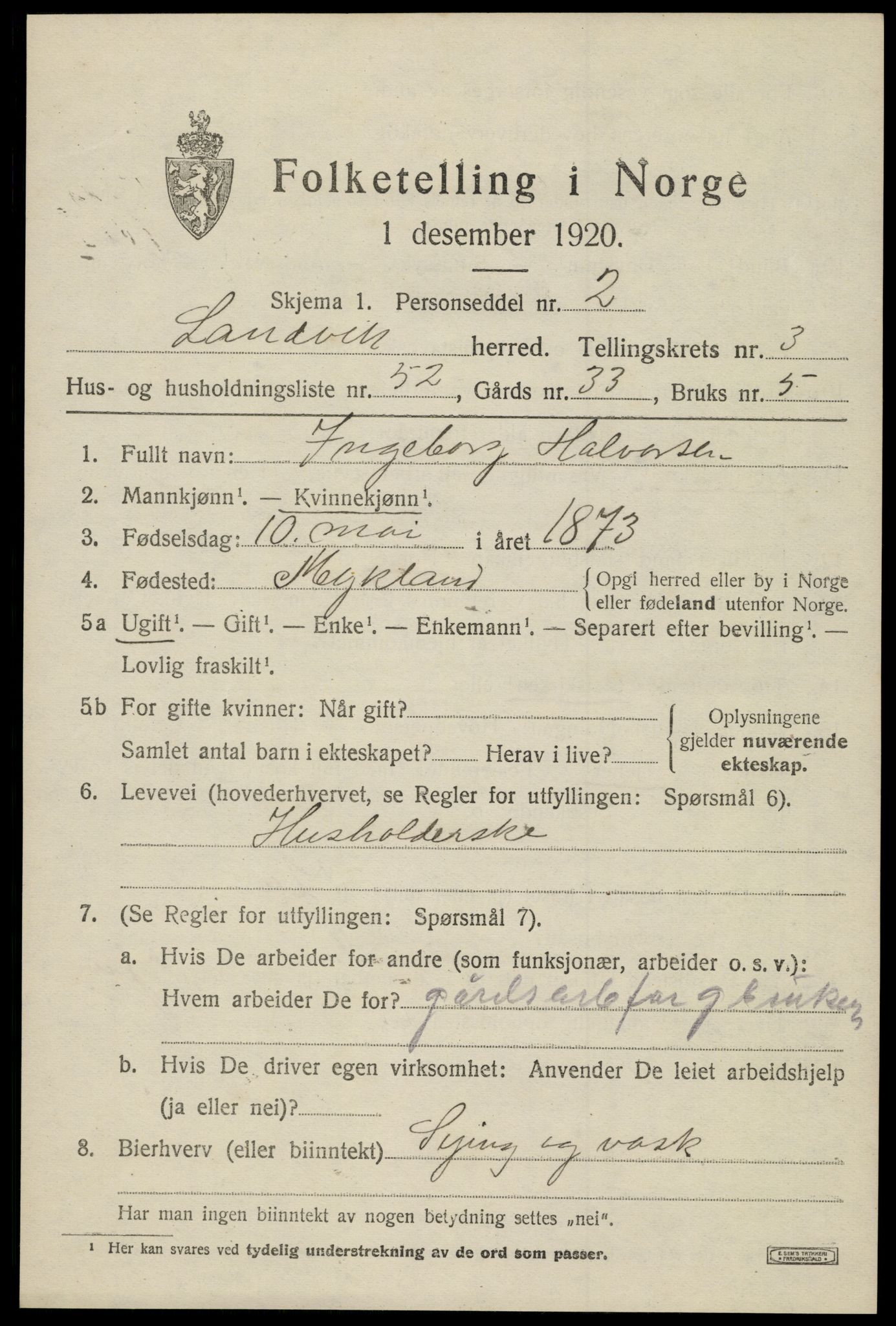 SAK, Folketelling 1920 for 0924 Landvik herred, 1920, s. 3404