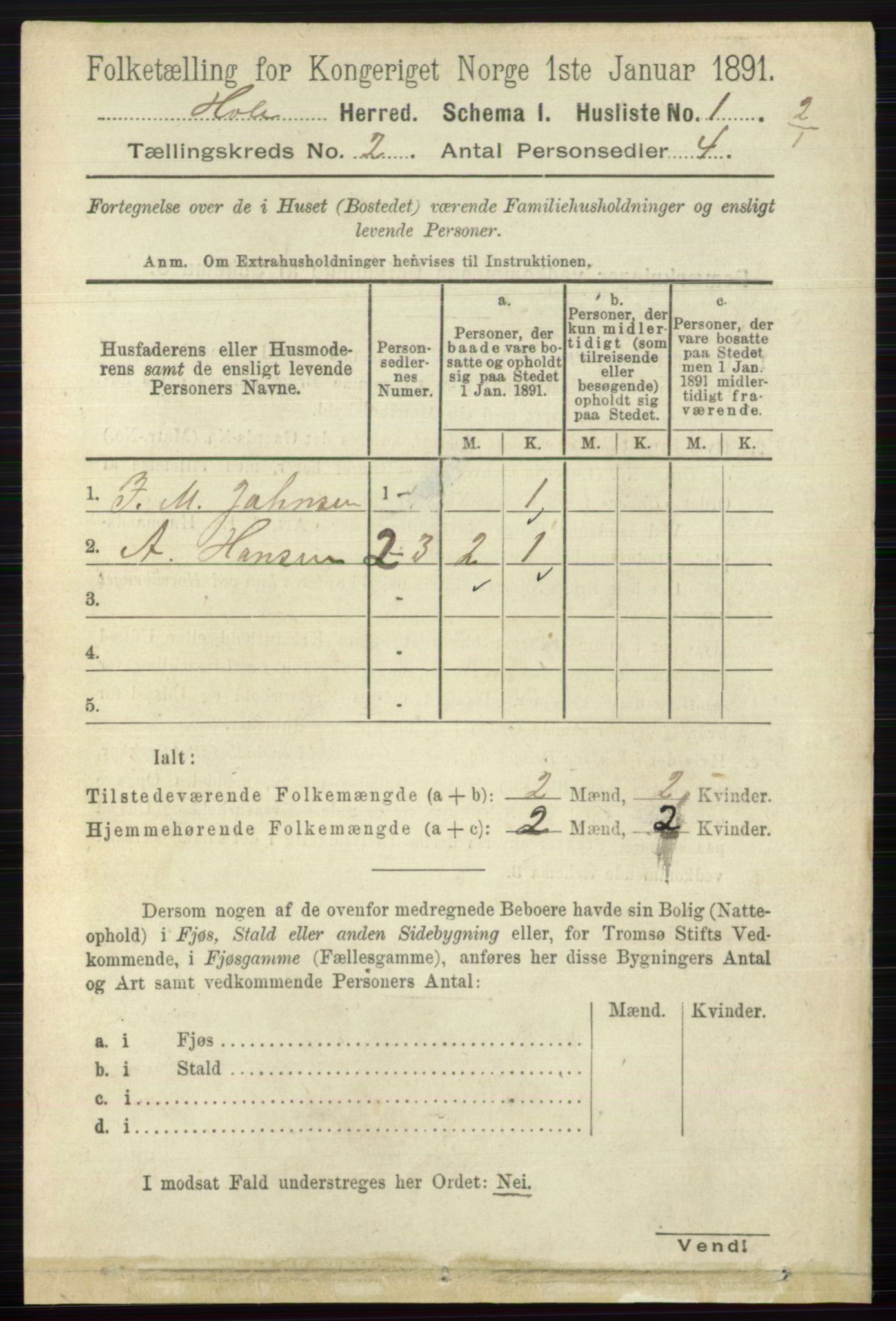 RA, Folketelling 1891 for 0612 Hole herred, 1891, s. 653