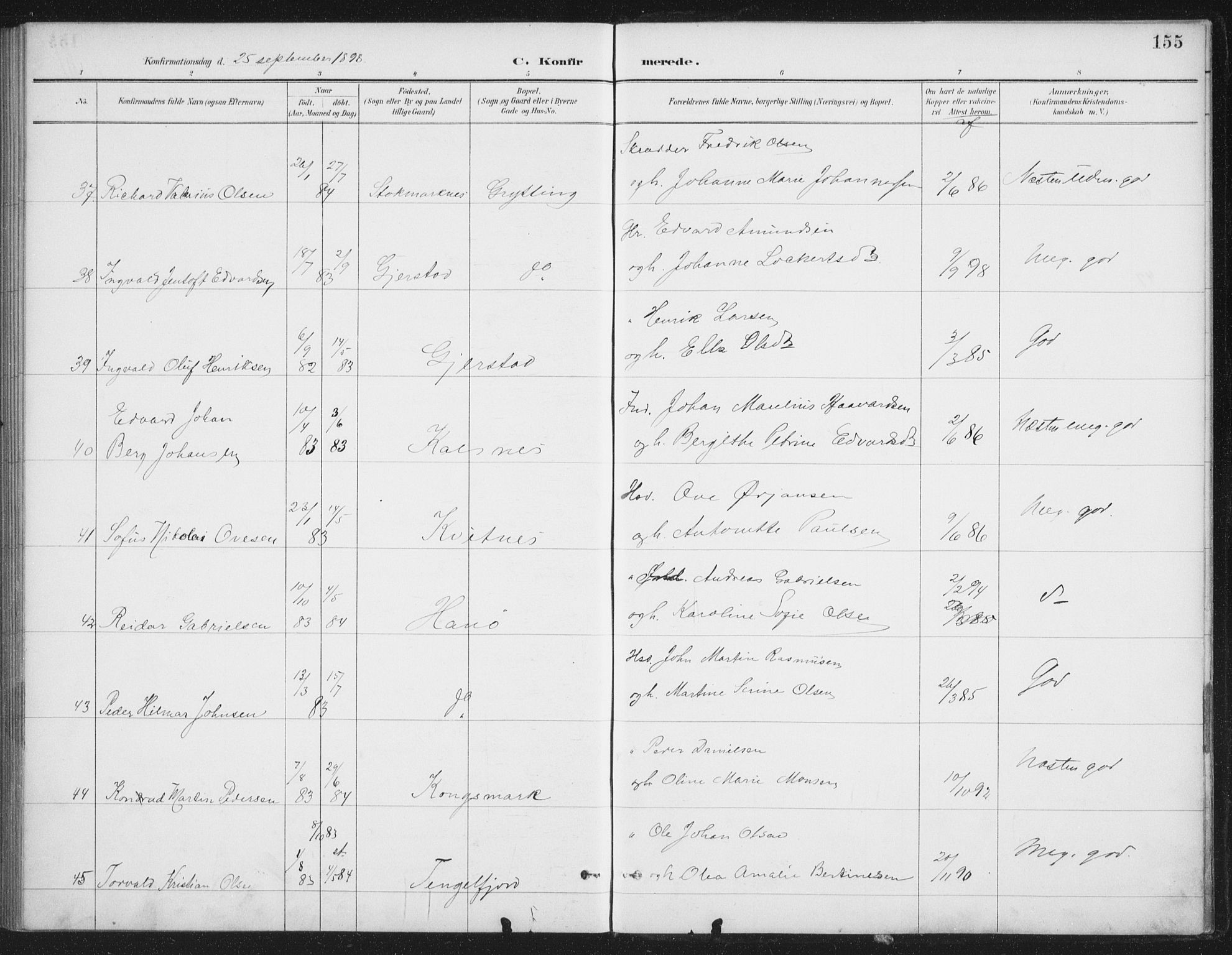 Ministerialprotokoller, klokkerbøker og fødselsregistre - Nordland, AV/SAT-A-1459/888/L1245: Ministerialbok nr. 888A11, 1888-1900, s. 155