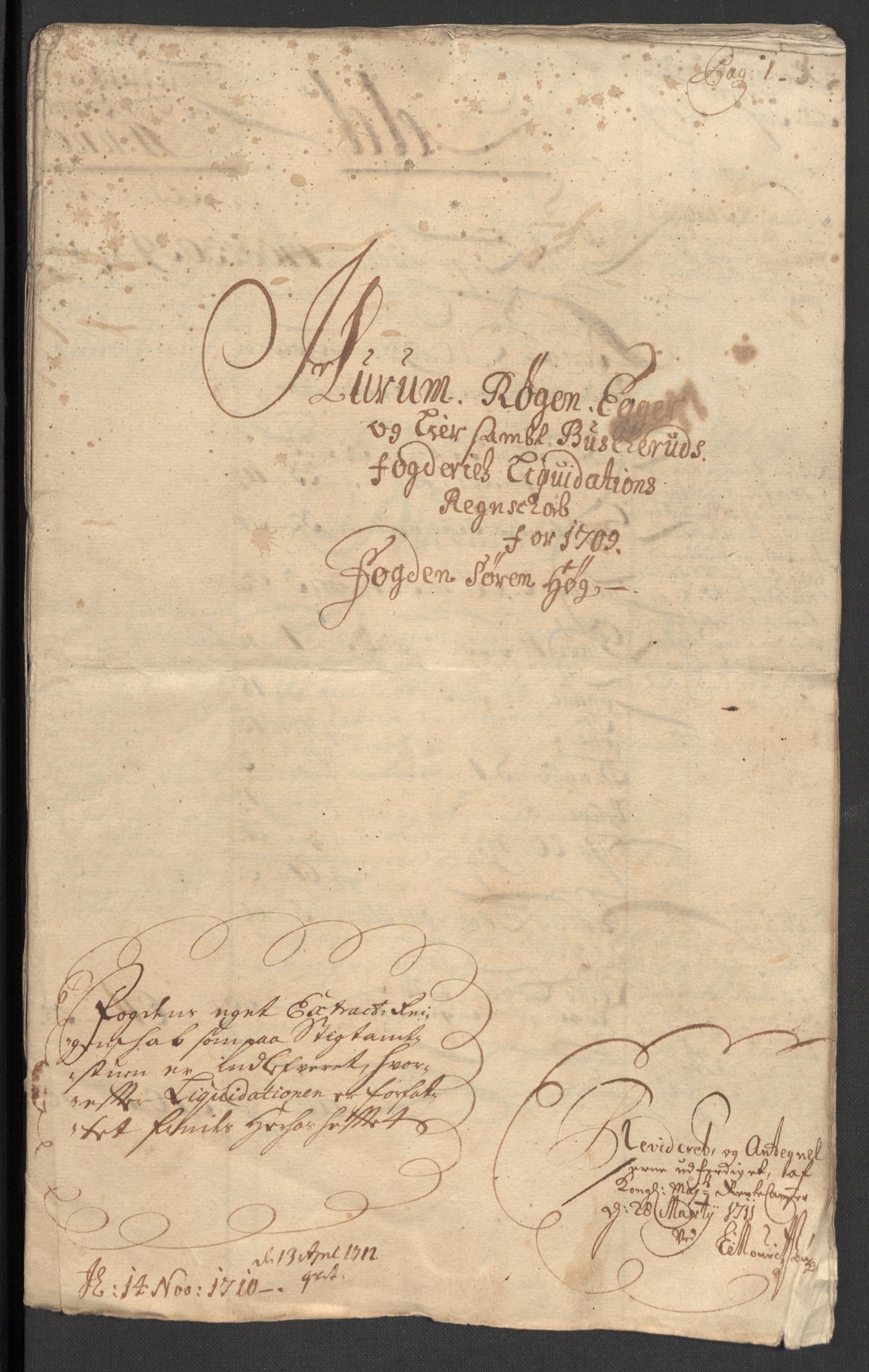 Rentekammeret inntil 1814, Reviderte regnskaper, Fogderegnskap, RA/EA-4092/R31/L1703: Fogderegnskap Hurum, Røyken, Eiker, Lier og Buskerud, 1709, s. 3