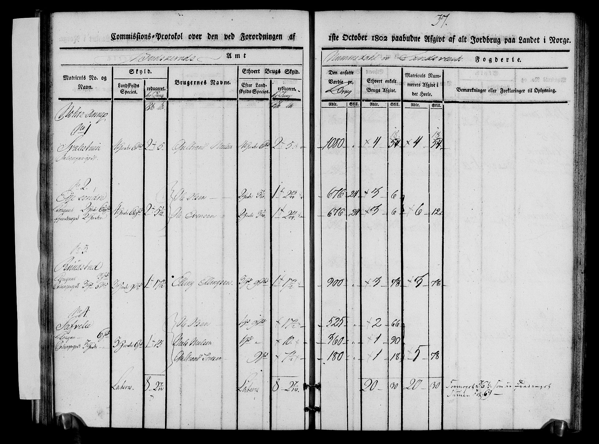 Rentekammeret inntil 1814, Realistisk ordnet avdeling, RA/EA-4070/N/Ne/Nea/L0056b: Numedal og Sandsvær fogderi. Kommisjonsprotokoll over matrikulerte jordbruk i Uvdal og Nore annekser, 1803, s. 37