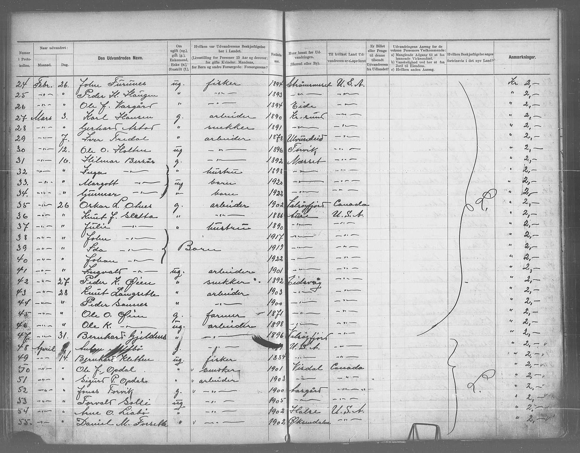 Nordmøre politikammer, AV/SAT-A-1941/5/14/L0006: Emigrantprotokoll (Lite etter 1930), 1905-1959