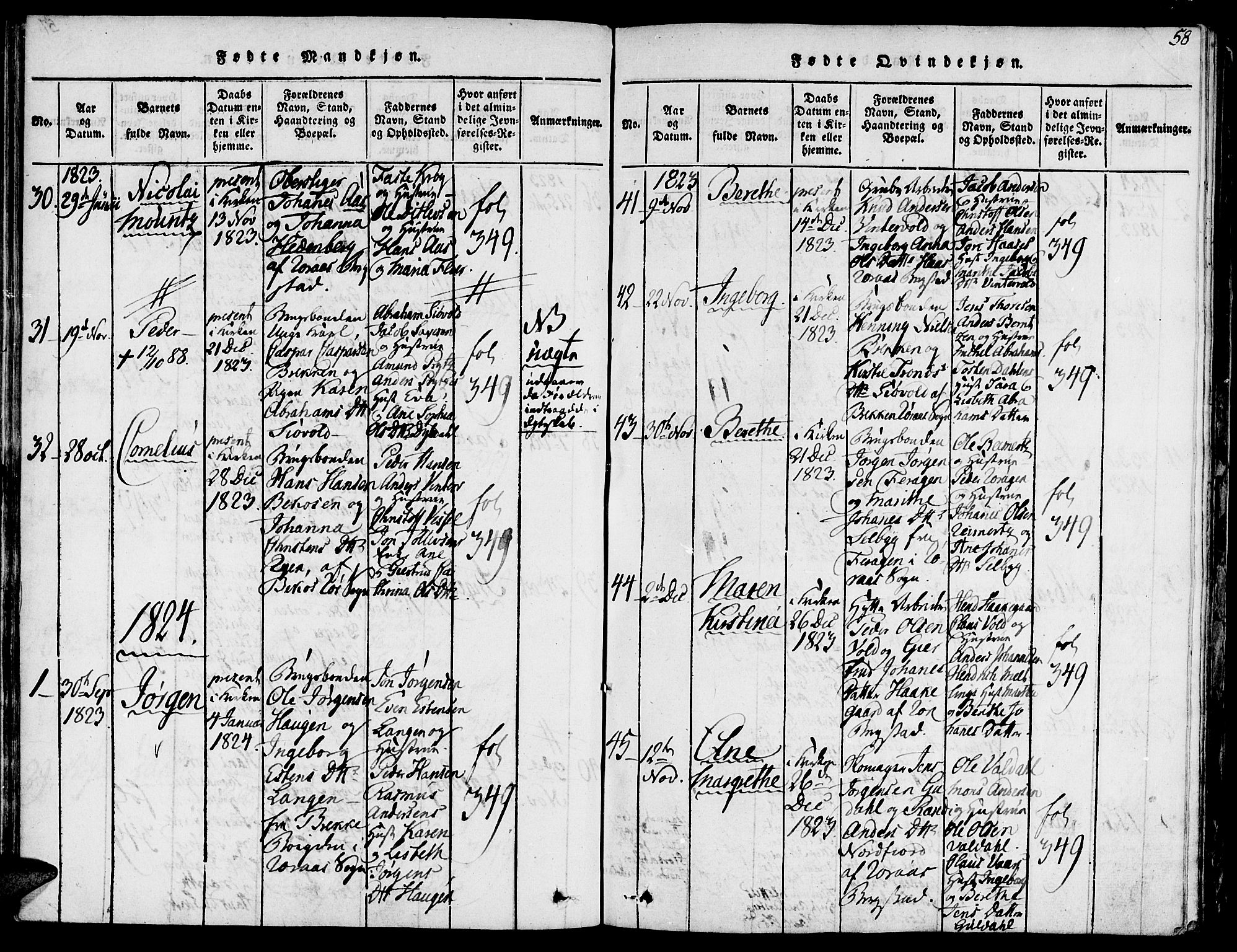 Ministerialprotokoller, klokkerbøker og fødselsregistre - Sør-Trøndelag, AV/SAT-A-1456/681/L0929: Ministerialbok nr. 681A07, 1817-1828, s. 58