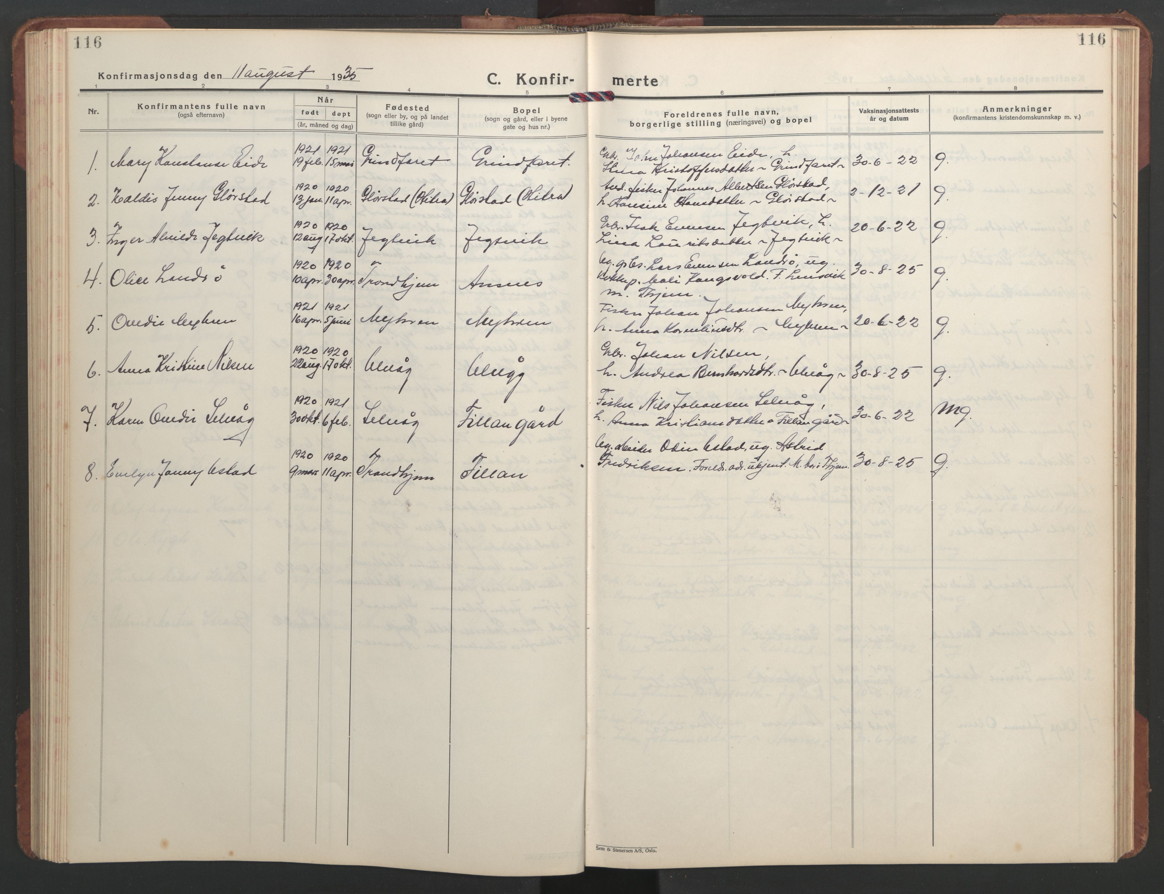 Ministerialprotokoller, klokkerbøker og fødselsregistre - Sør-Trøndelag, AV/SAT-A-1456/637/L0564: Klokkerbok nr. 637C05, 1928-1968, s. 116