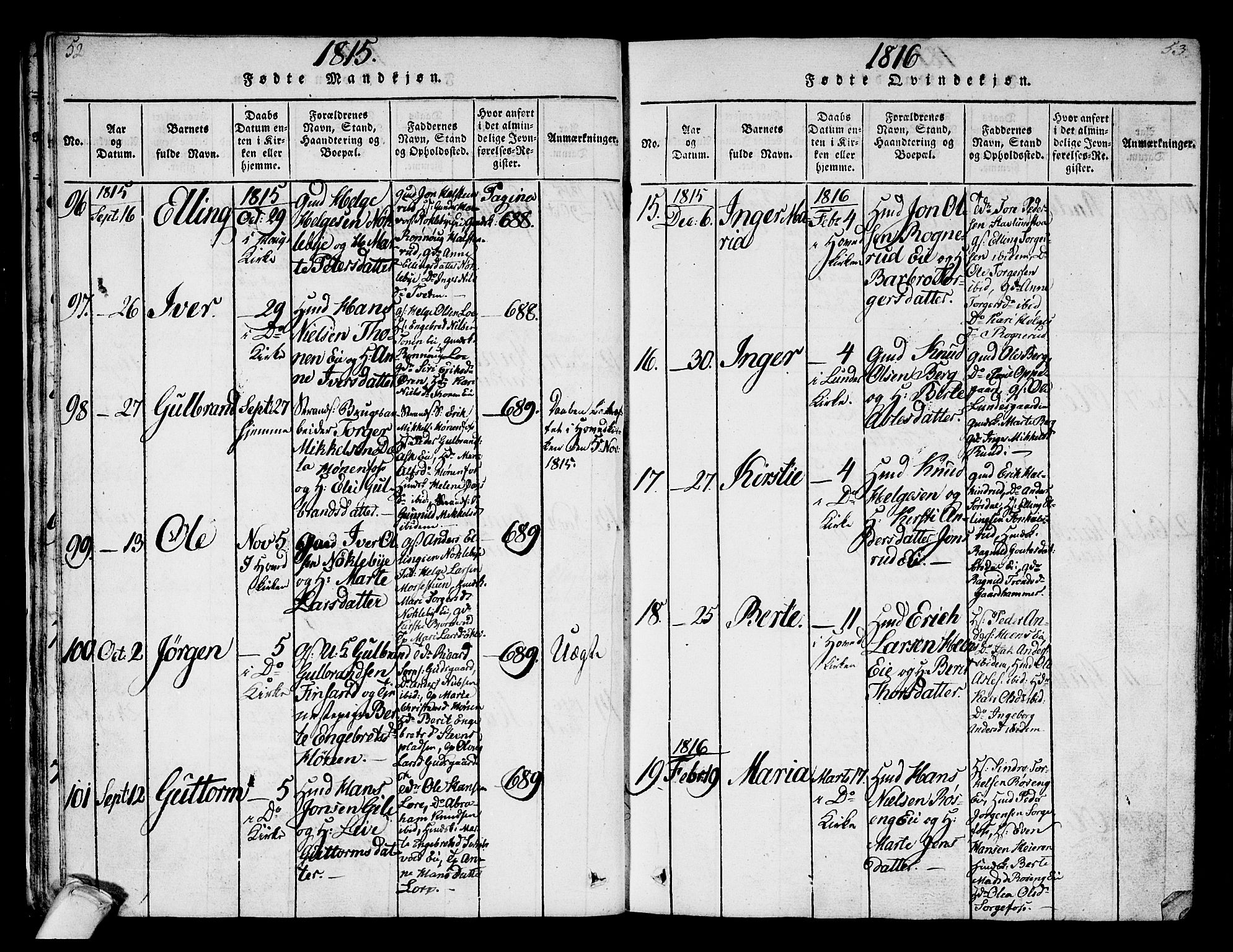 Norderhov kirkebøker, AV/SAKO-A-237/F/Fa/L0008: Ministerialbok nr. 8, 1814-1833, s. 52-53