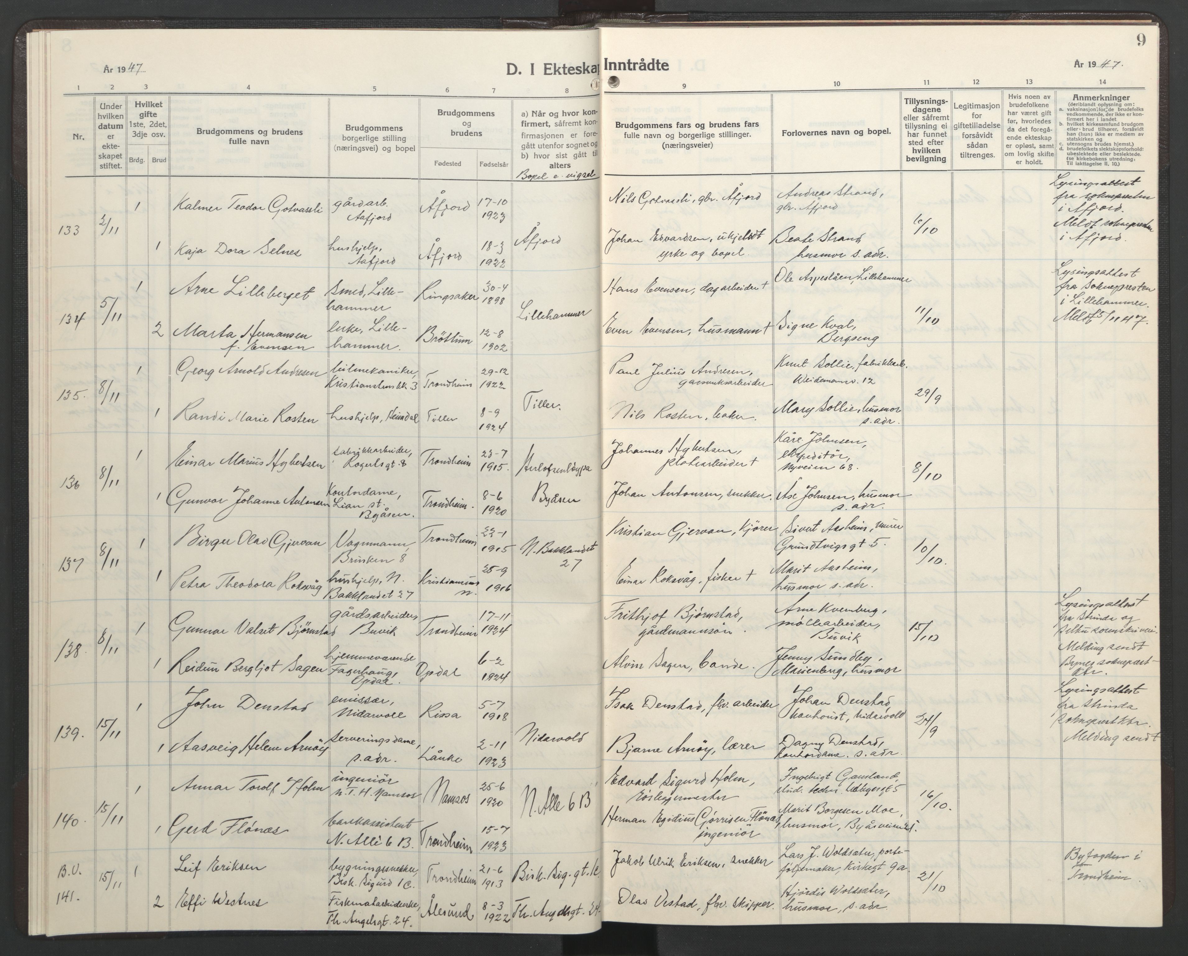 Ministerialprotokoller, klokkerbøker og fødselsregistre - Sør-Trøndelag, AV/SAT-A-1456/602/L0155: Klokkerbok nr. 602C23, 1947-1950, s. 9