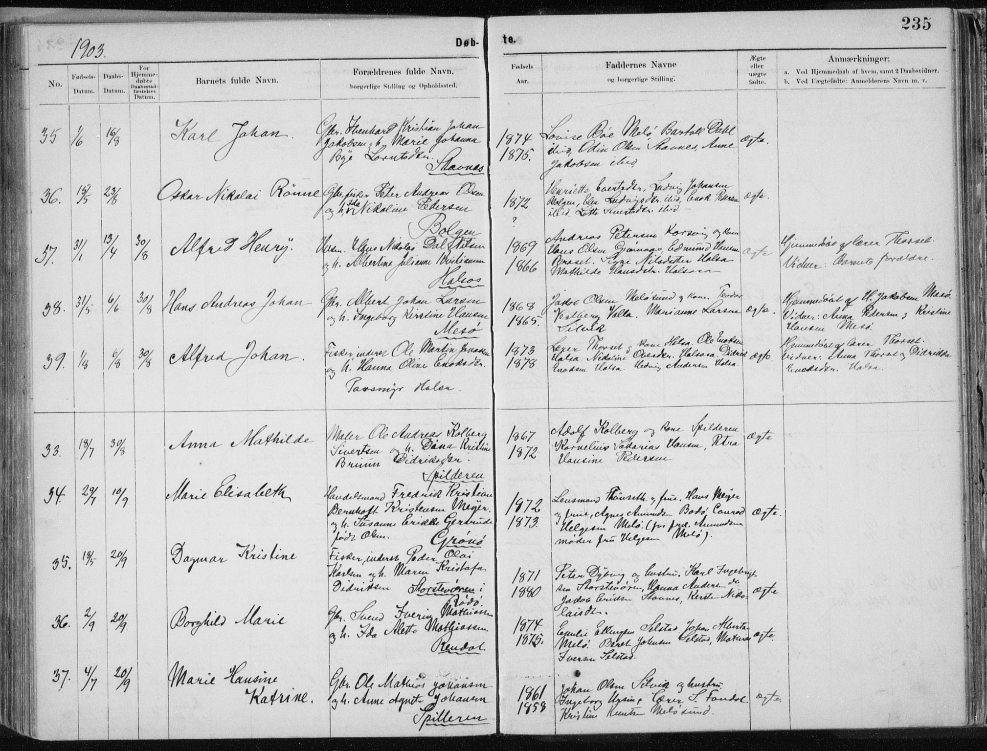 Ministerialprotokoller, klokkerbøker og fødselsregistre - Nordland, AV/SAT-A-1459/843/L0636: Klokkerbok nr. 843C05, 1884-1909, s. 235