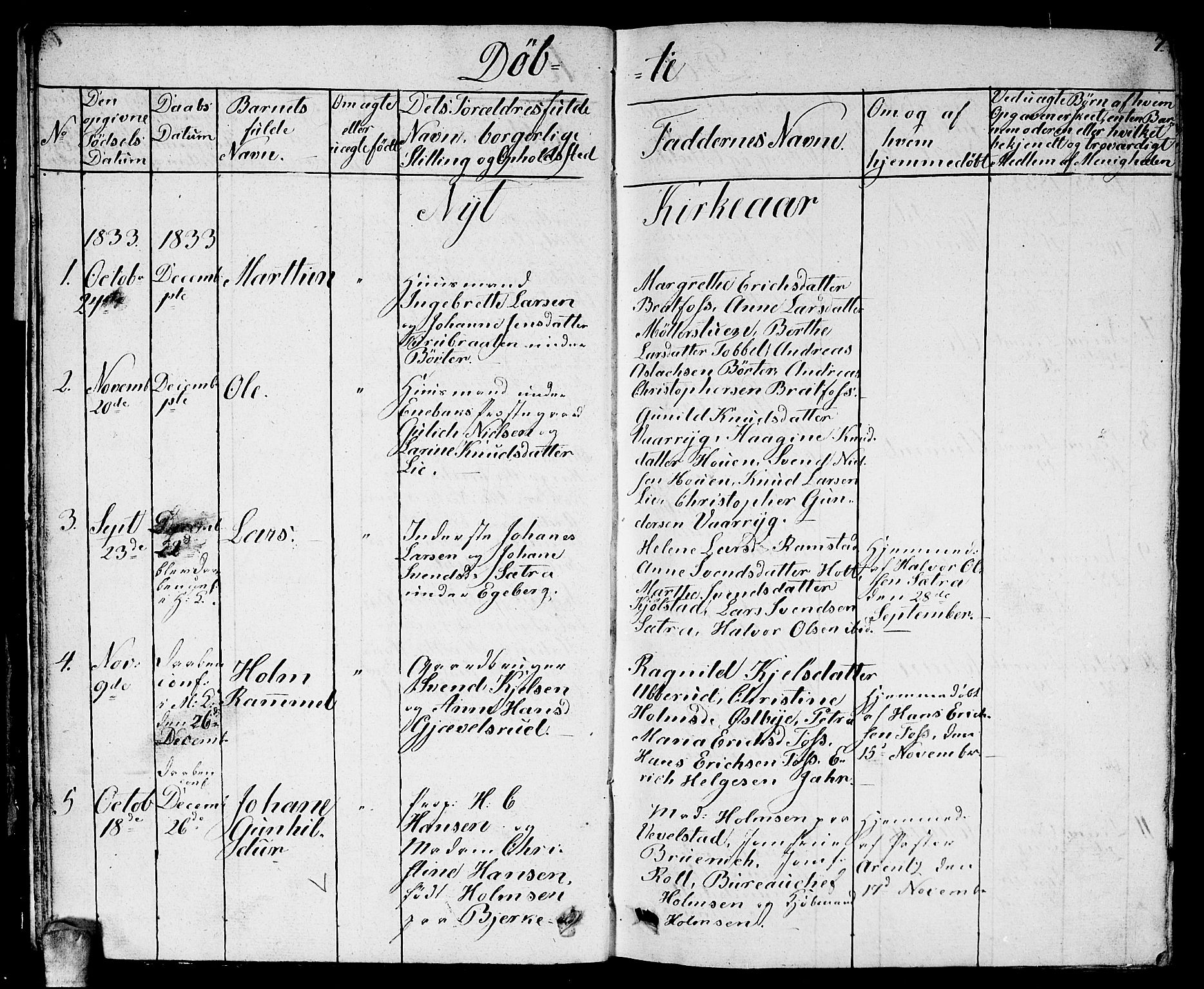 Enebakk prestekontor Kirkebøker, AV/SAO-A-10171c/G/Ga/L0003: Klokkerbok nr. I 3, 1833-1849, s. 7