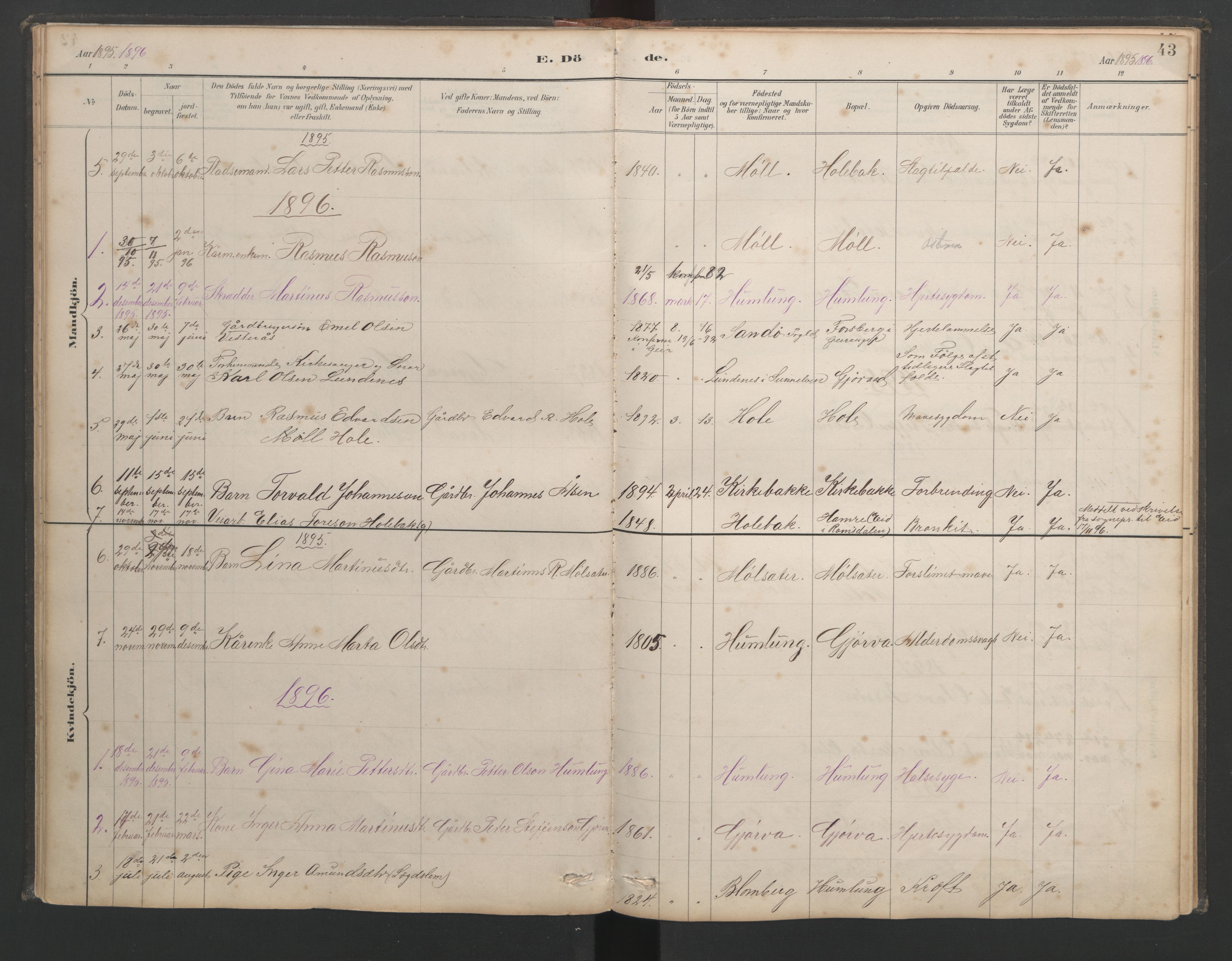 Ministerialprotokoller, klokkerbøker og fødselsregistre - Møre og Romsdal, AV/SAT-A-1454/518/L0237: Klokkerbok nr. 518C04, 1885-1963, s. 43