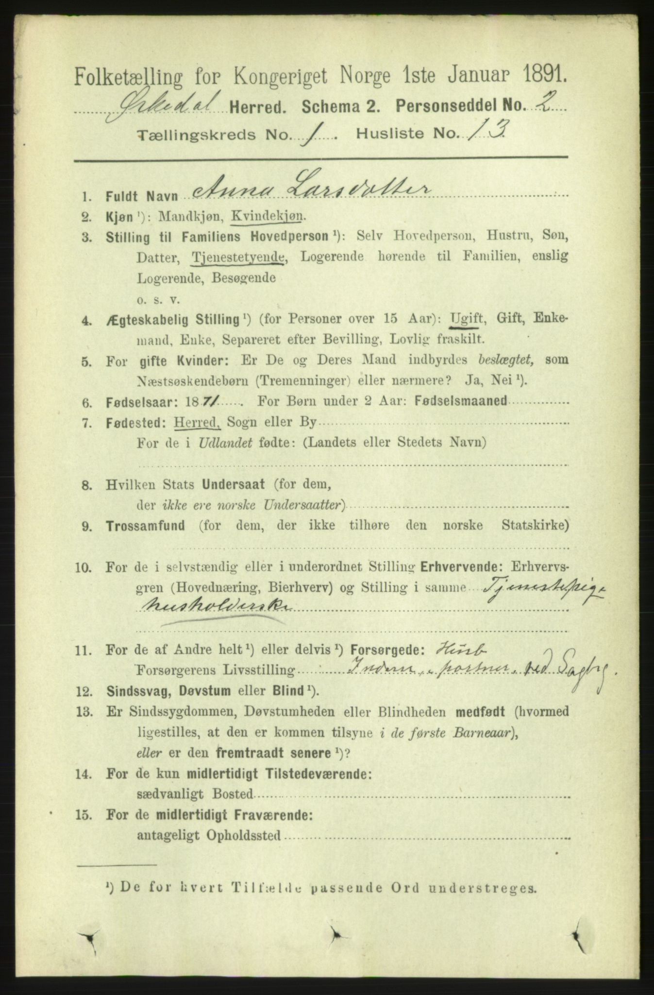 RA, Folketelling 1891 for 1638 Orkdal herred, 1891, s. 207