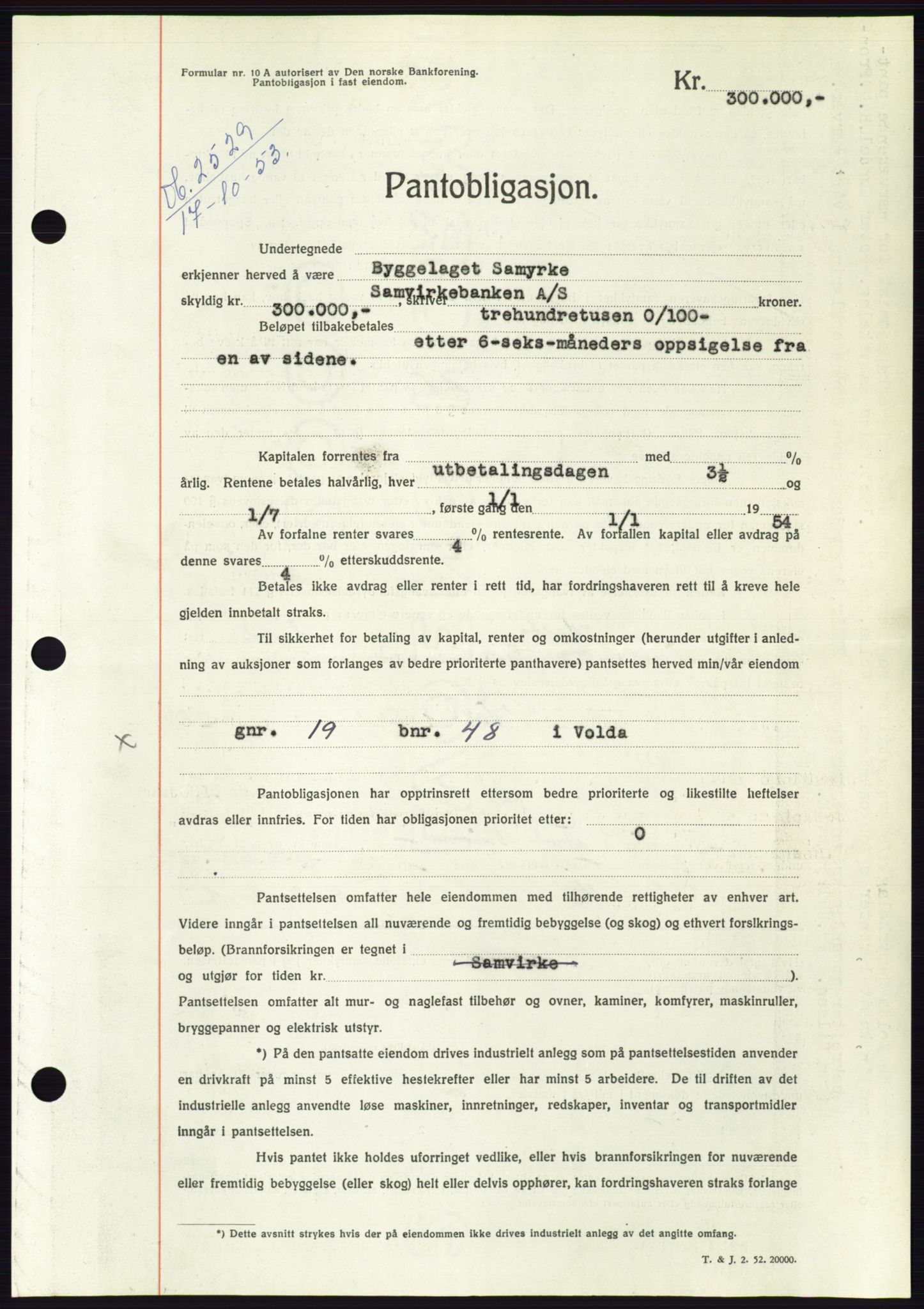 Søre Sunnmøre sorenskriveri, AV/SAT-A-4122/1/2/2C/L0124: Pantebok nr. 12B, 1953-1954, Dagboknr: 2529/1953