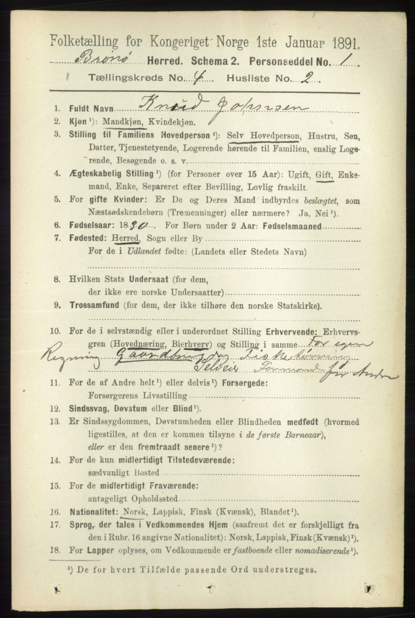 RA, Folketelling 1891 for 1814 Brønnøy herred, 1891, s. 2022
