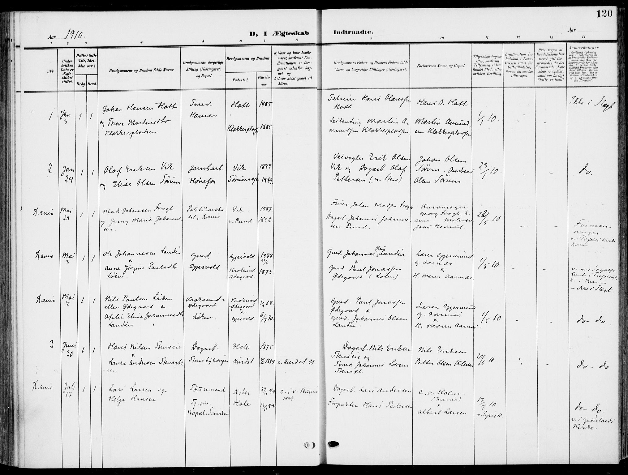 Hole kirkebøker, SAKO/A-228/F/Fa/L0010: Ministerialbok nr. I 10, 1907-1917, s. 120