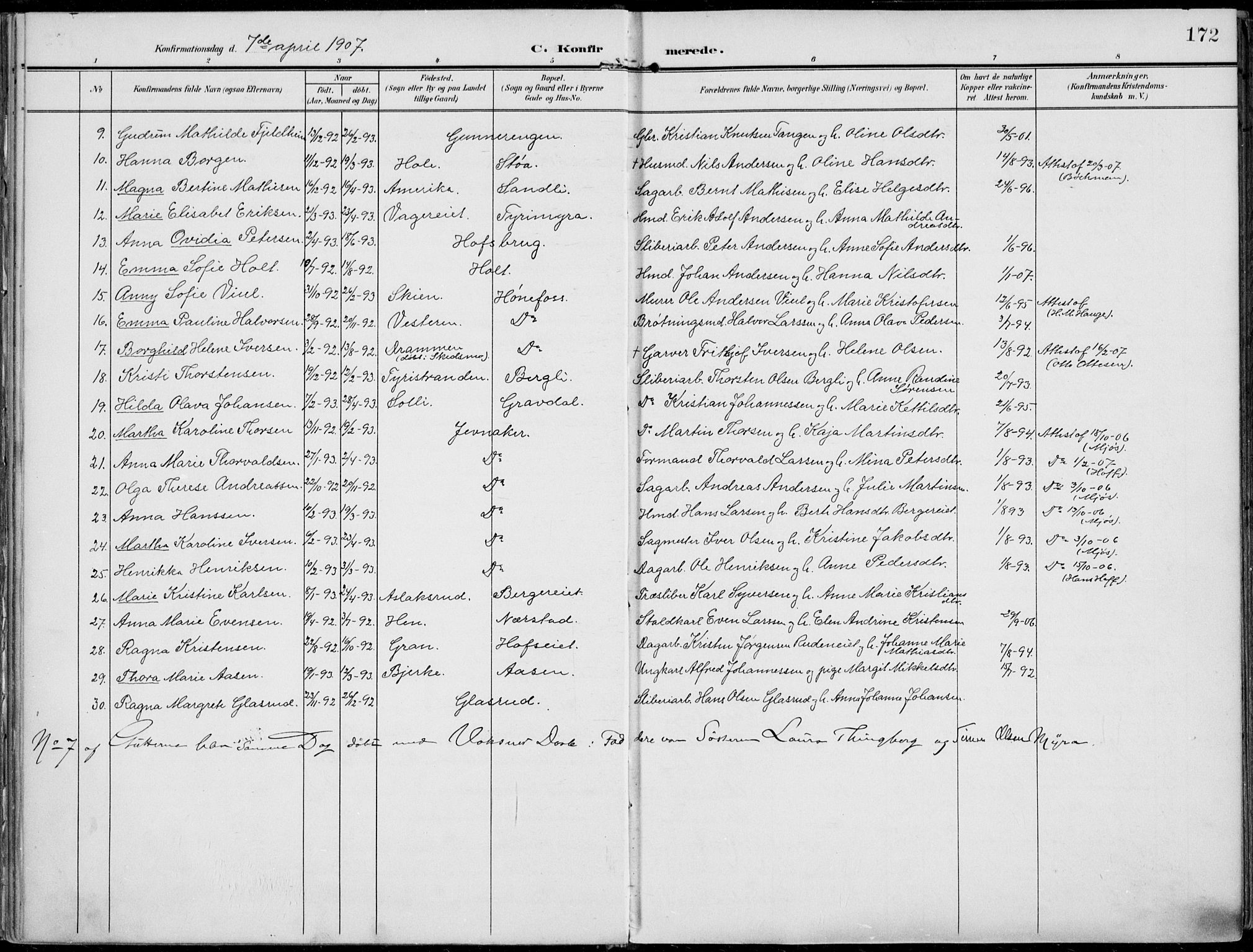 Norderhov kirkebøker, AV/SAKO-A-237/F/Fa/L0017: Ministerialbok nr. 17, 1903-1919, s. 172