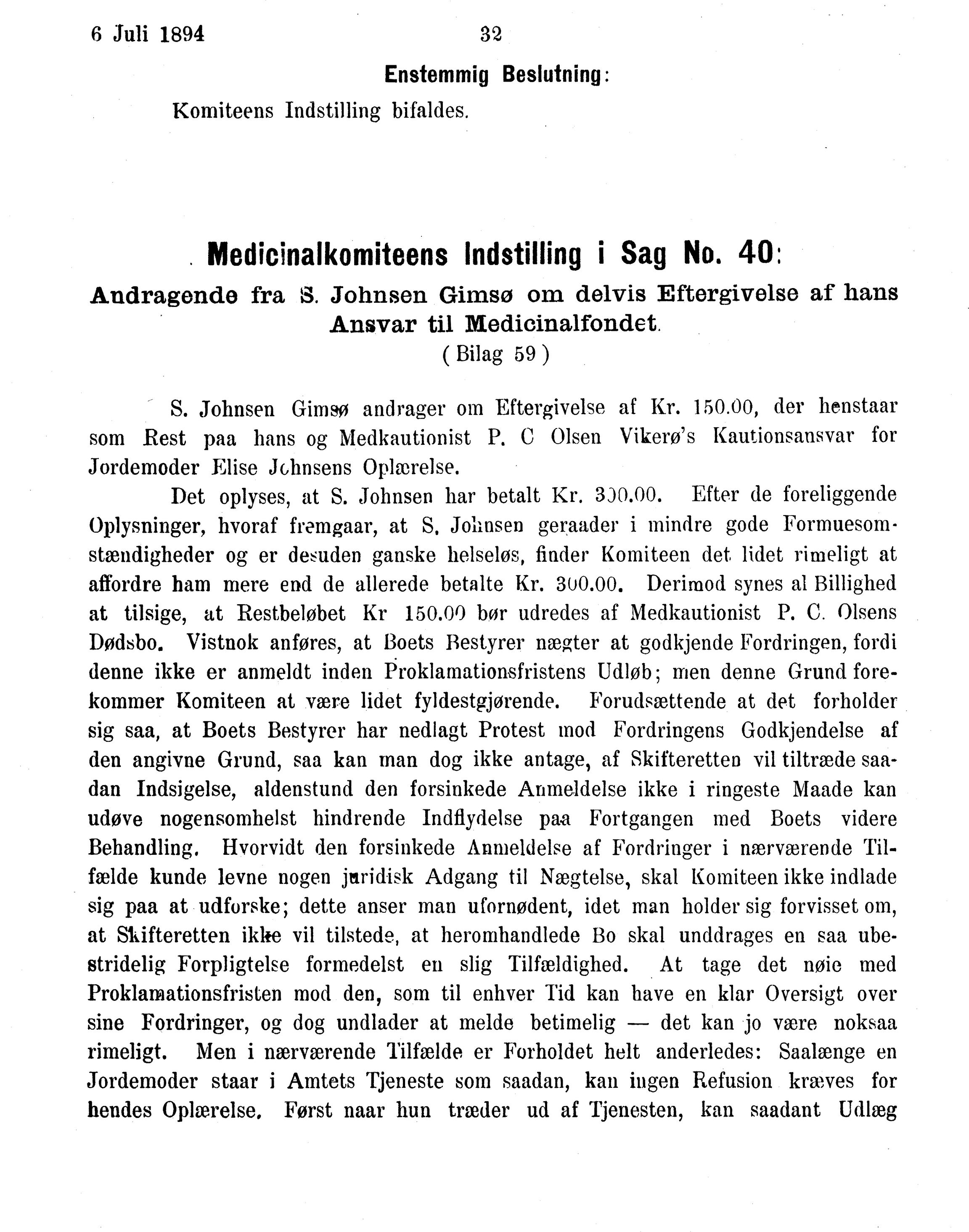 Nordland Fylkeskommune. Fylkestinget, AIN/NFK-17/176/A/Ac/L0017: Fylkestingsforhandlinger 1894, 1894