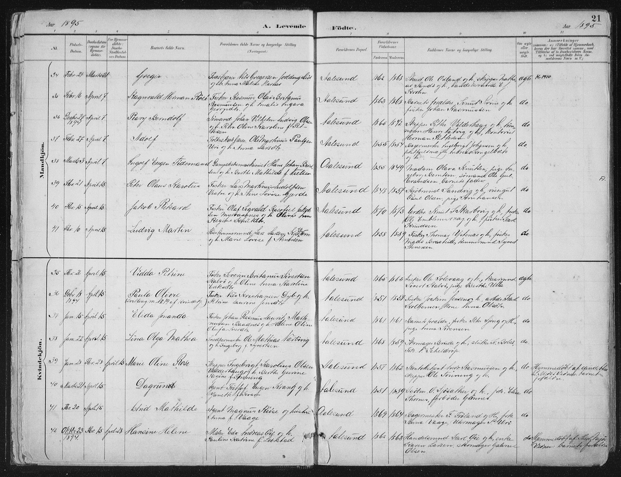Ministerialprotokoller, klokkerbøker og fødselsregistre - Møre og Romsdal, AV/SAT-A-1454/529/L0456: Ministerialbok nr. 529A06, 1894-1906, s. 21