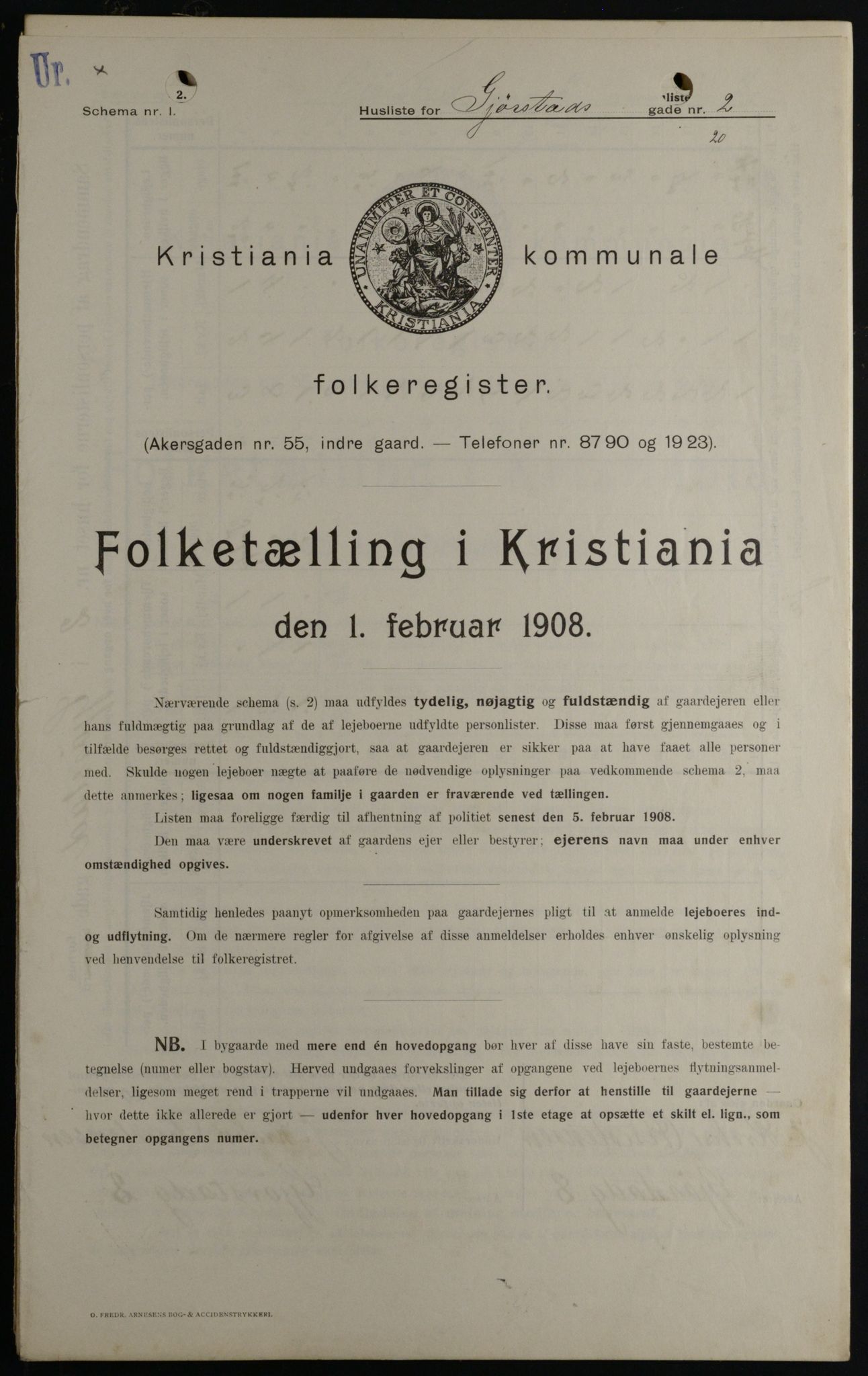 OBA, Kommunal folketelling 1.2.1908 for Kristiania kjøpstad, 1908, s. 26363