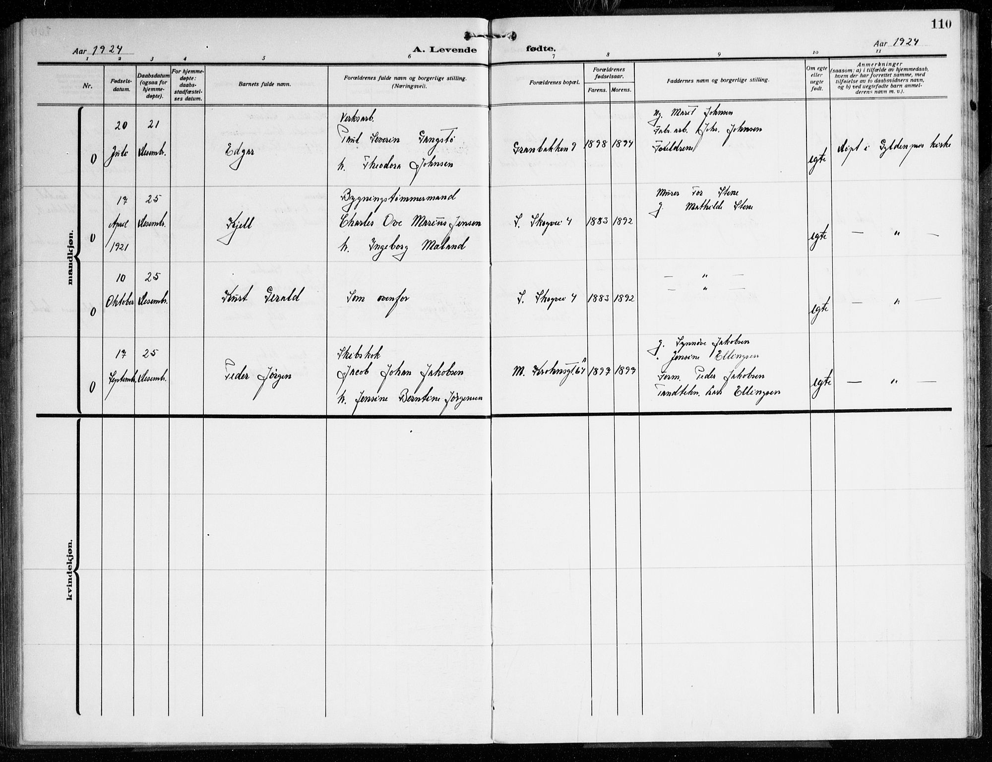 Årstad Sokneprestembete, AV/SAB-A-79301/H/Haa/L0005: Ministerialbok nr. A 5, 1923-1925, s. 110