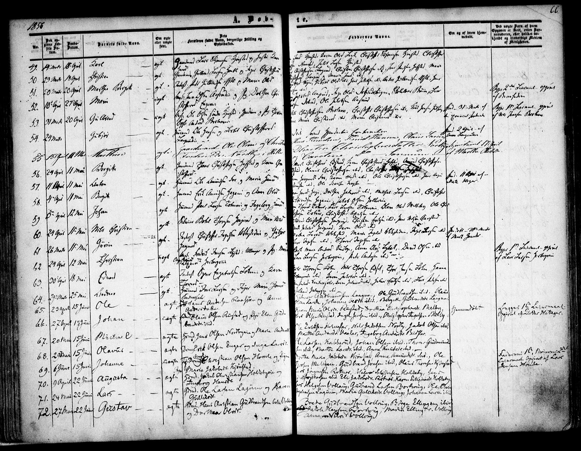 Nannestad prestekontor Kirkebøker, AV/SAO-A-10414a/F/Fa/L0011: Ministerialbok nr. I 11, 1850-1859, s. 66
