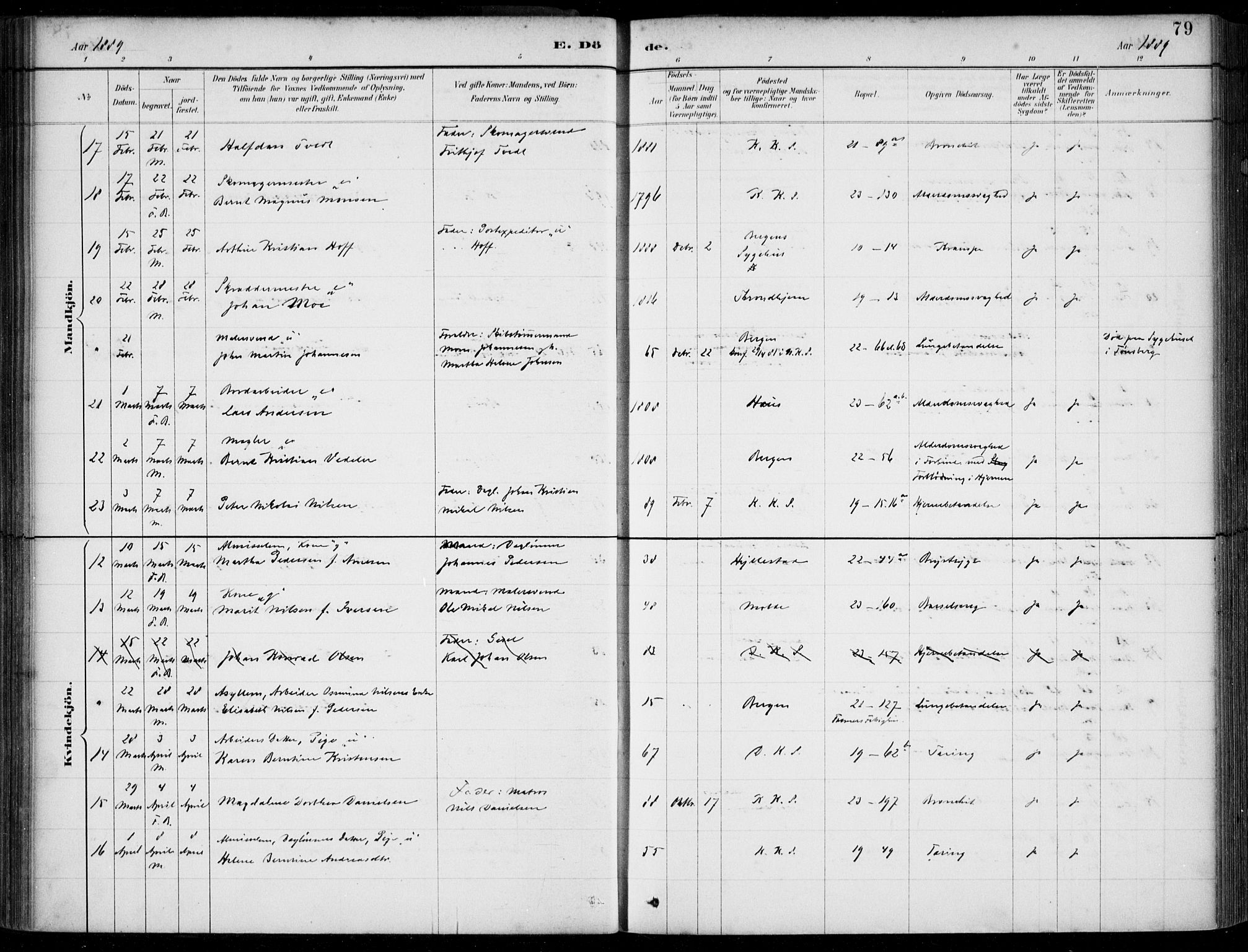 Korskirken sokneprestembete, AV/SAB-A-76101/H/Hab: Klokkerbok nr. E 4, 1884-1910, s. 79