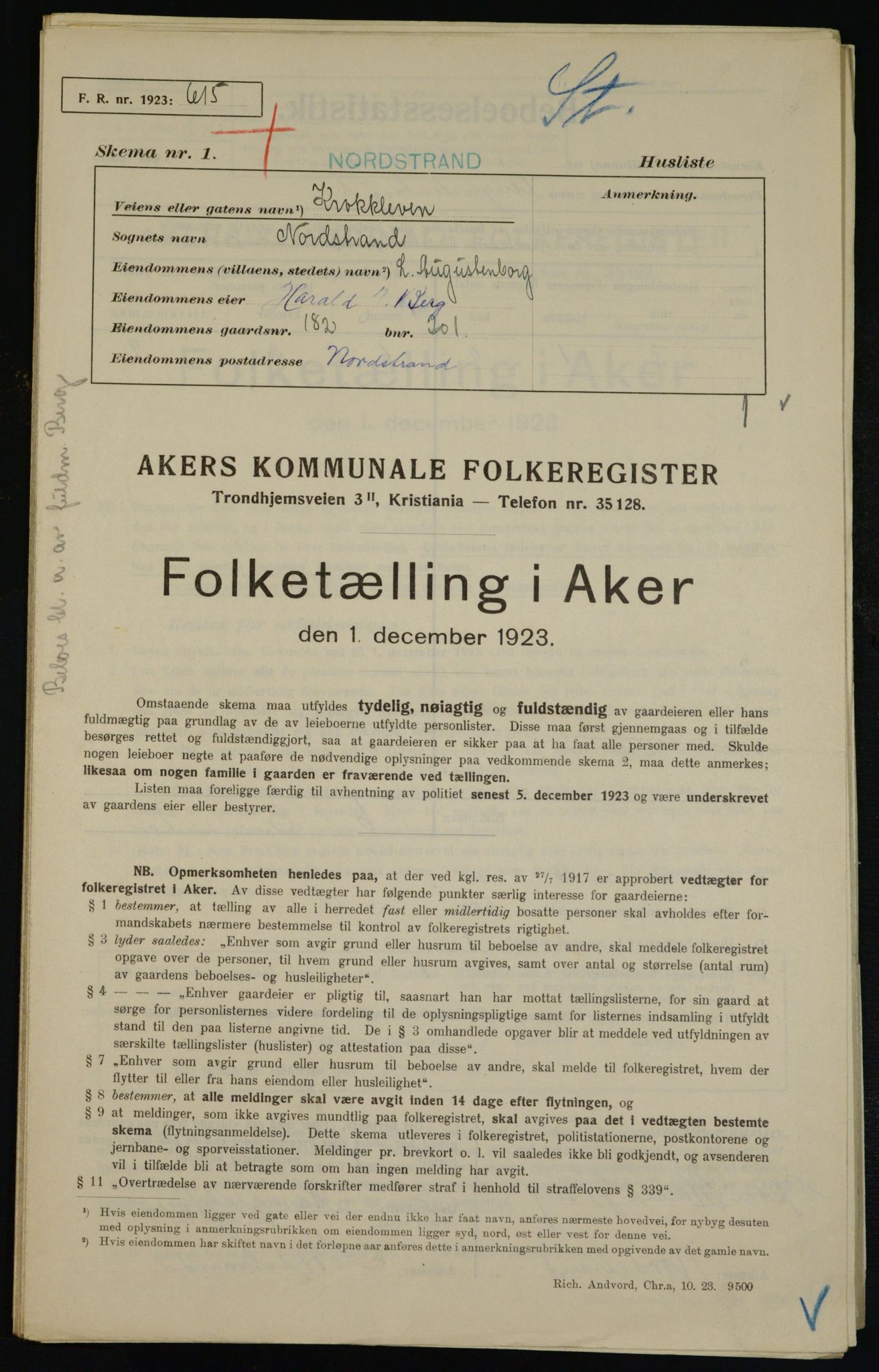 , Kommunal folketelling 1.12.1923 for Aker, 1923, s. 40403