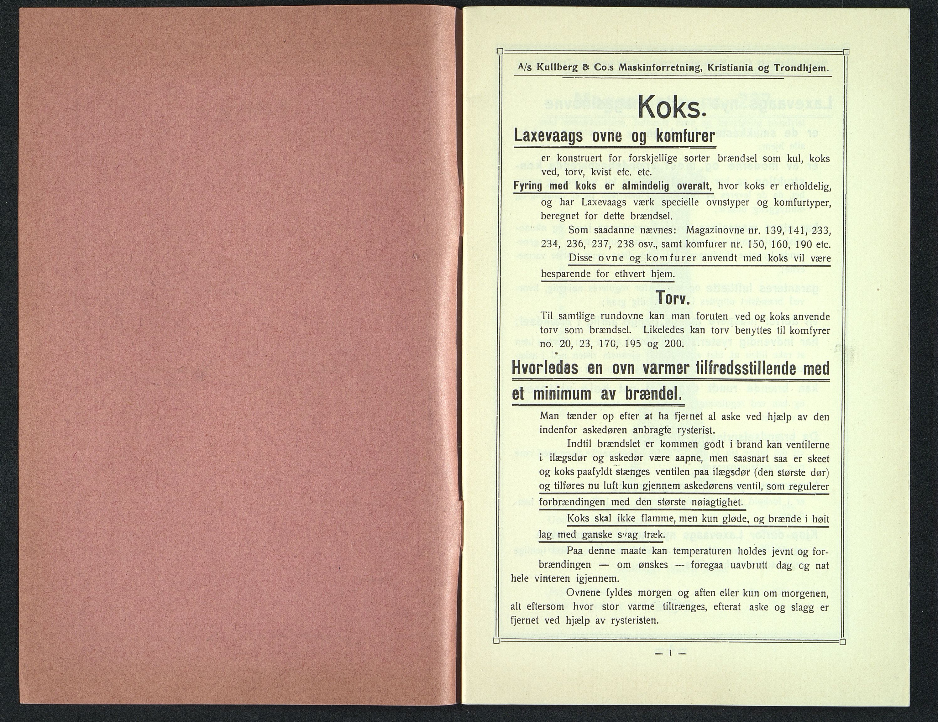 Næs Jernverksmuseets samling av historiske ovnskataloger, NESJ/NJM-006/01/L0055: Laxevaags værk, Katalog over støpegods, Circulaire nr. 55, uten år, 1900-1940