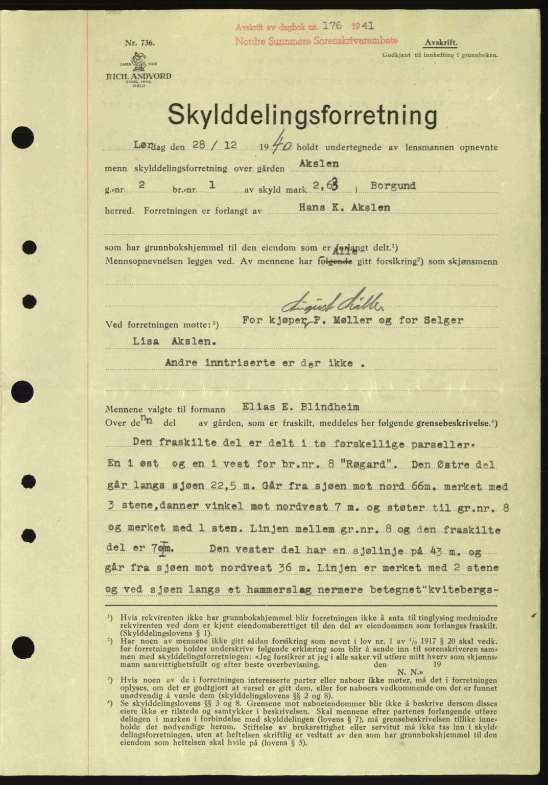 Nordre Sunnmøre sorenskriveri, SAT/A-0006/1/2/2C/2Ca: Pantebok nr. A10, 1940-1941, Dagboknr: 176/1941