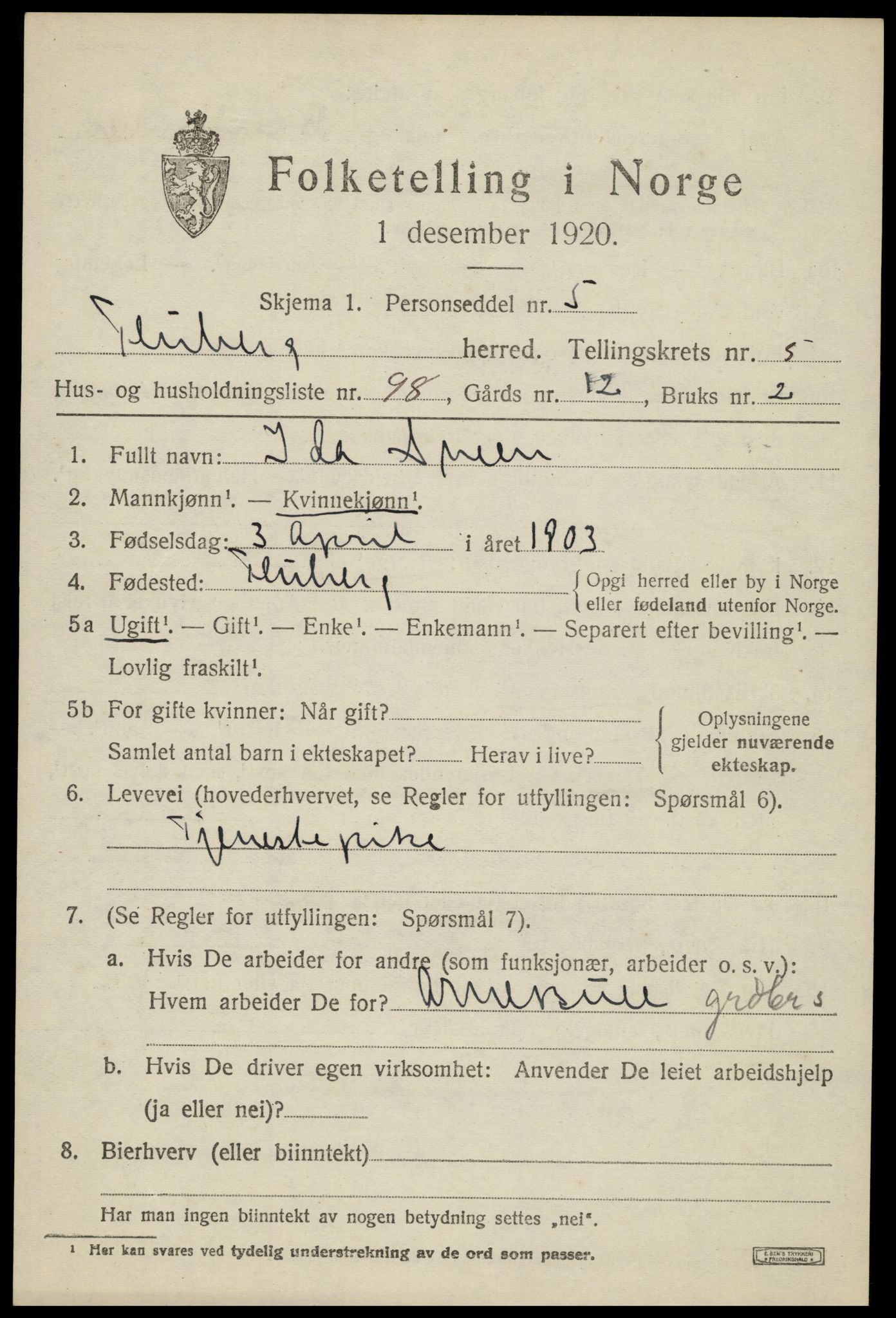 SAH, Folketelling 1920 for 0537 Fluberg herred, 1920, s. 5024
