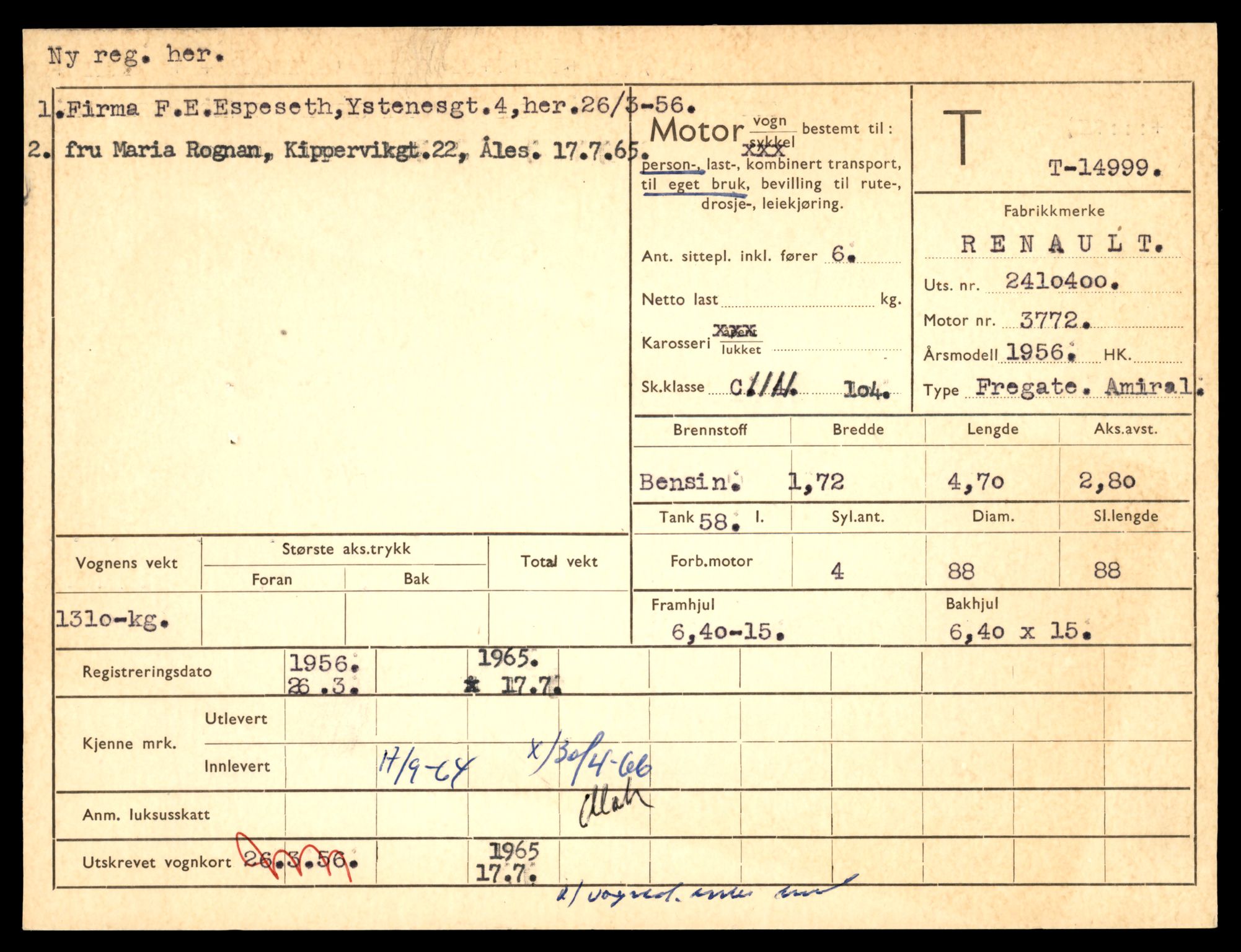 Møre og Romsdal vegkontor - Ålesund trafikkstasjon, AV/SAT-A-4099/F/Fe/L0049: Registreringskort for kjøretøy T 14864 - T 18613, 1927-1998, s. 3235