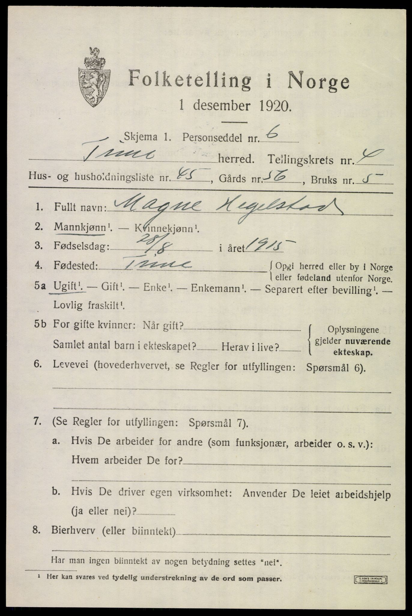 SAST, Folketelling 1920 for 1121 Time herred, 1920, s. 5533