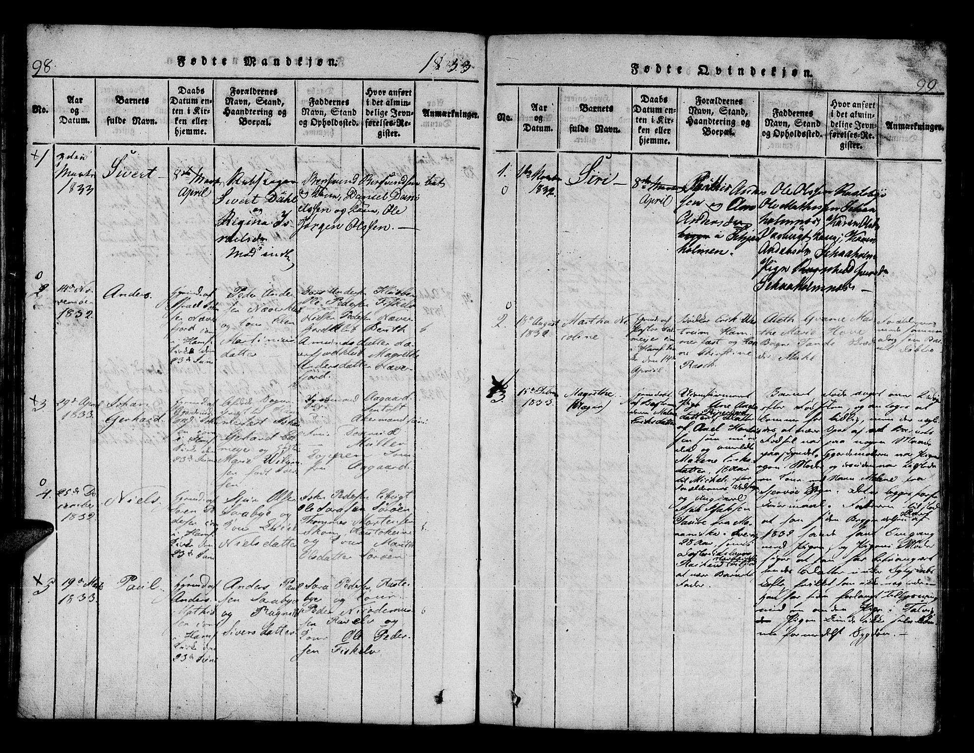 Hammerfest sokneprestkontor, AV/SATØ-S-1347/H/Ha/L0003.kirke: Ministerialbok nr. 3, 1821-1842, s. 98-99
