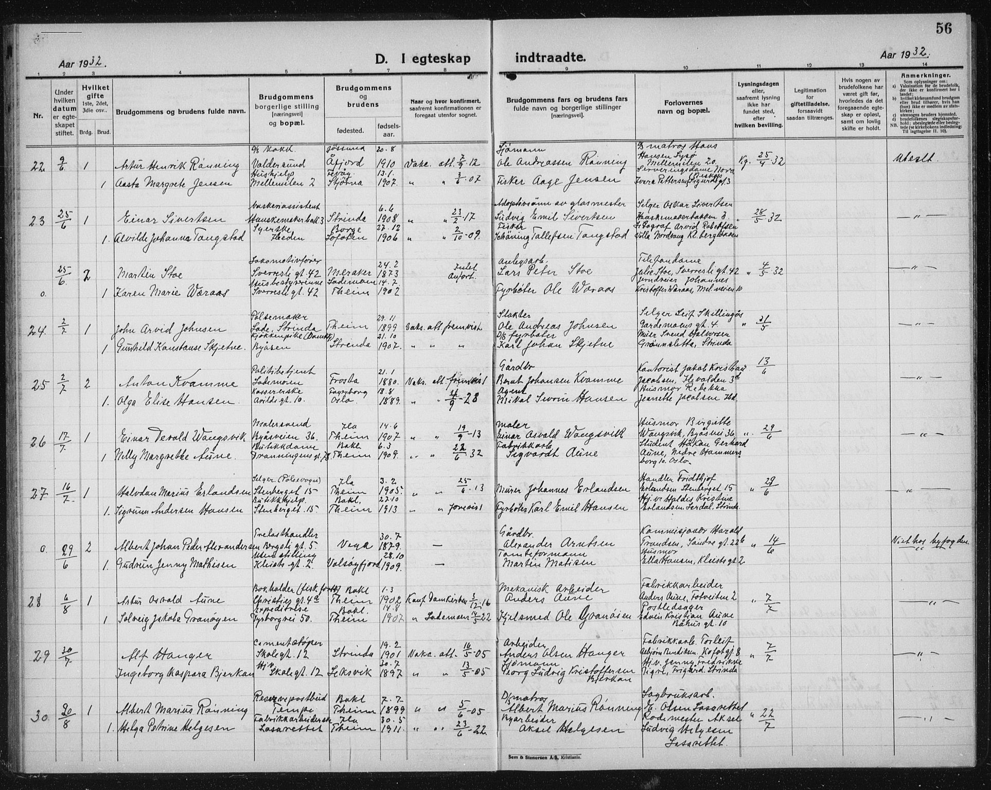 Ministerialprotokoller, klokkerbøker og fødselsregistre - Sør-Trøndelag, AV/SAT-A-1456/603/L0176: Klokkerbok nr. 603C04, 1923-1941, s. 56