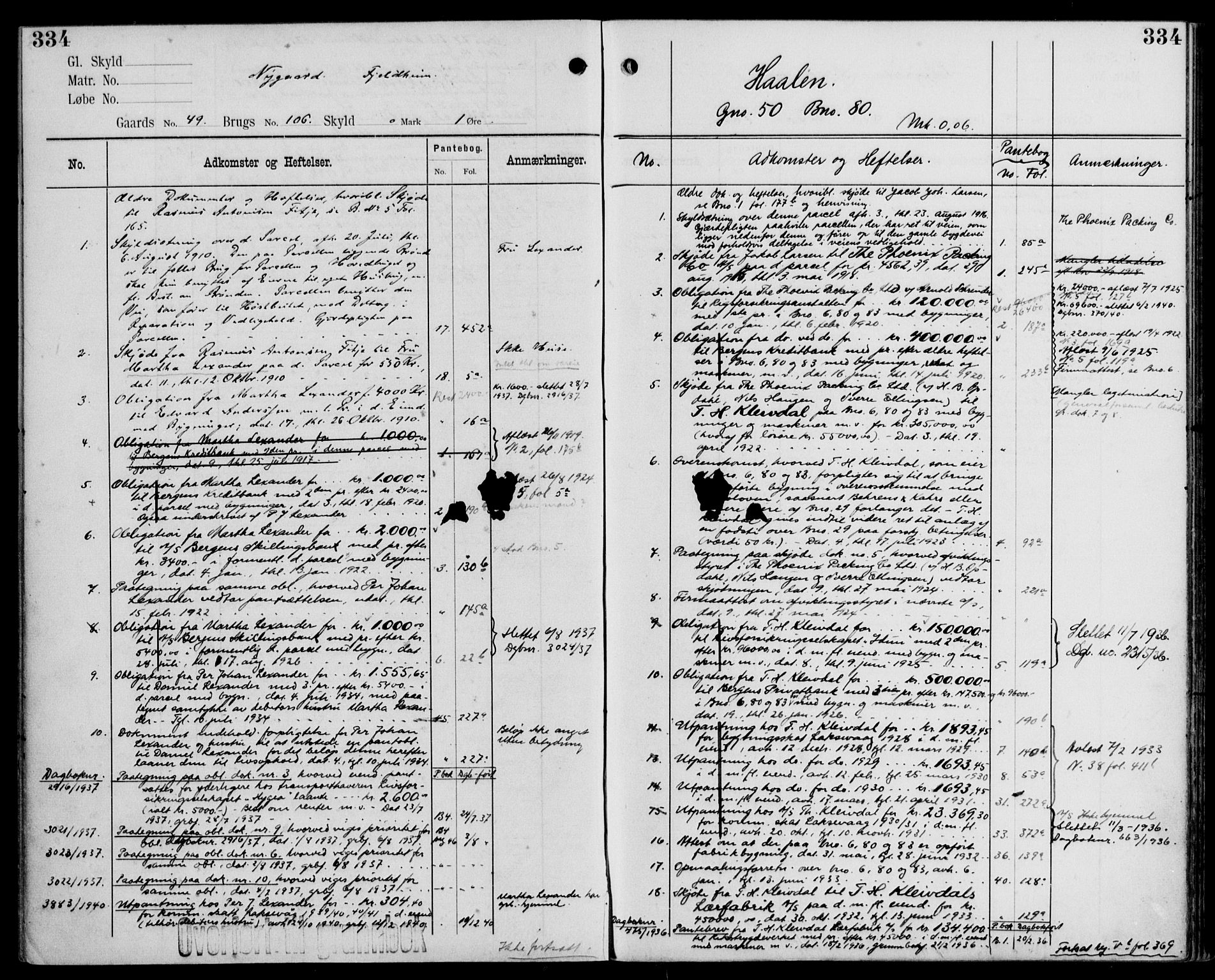 Midhordland sorenskriveri, AV/SAB-A-3001/1/G/Ga/Gab/L0110: Panteregister nr. II.A.b.110, s. 334