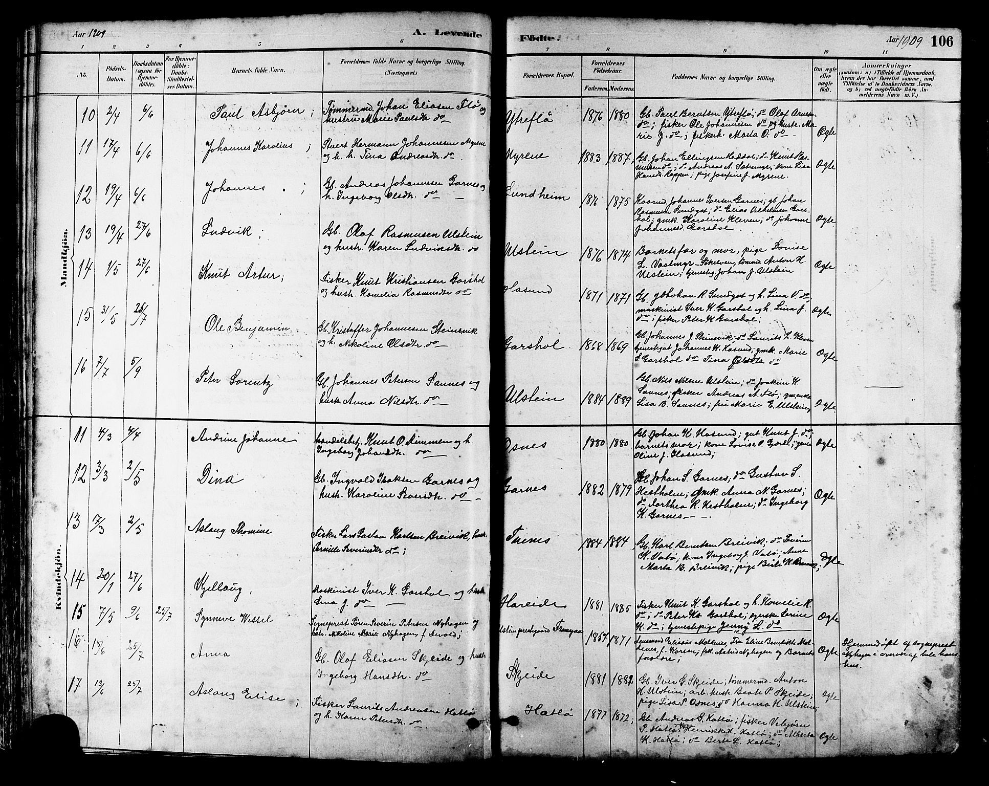 Ministerialprotokoller, klokkerbøker og fødselsregistre - Møre og Romsdal, AV/SAT-A-1454/509/L0112: Klokkerbok nr. 509C02, 1883-1922, s. 106