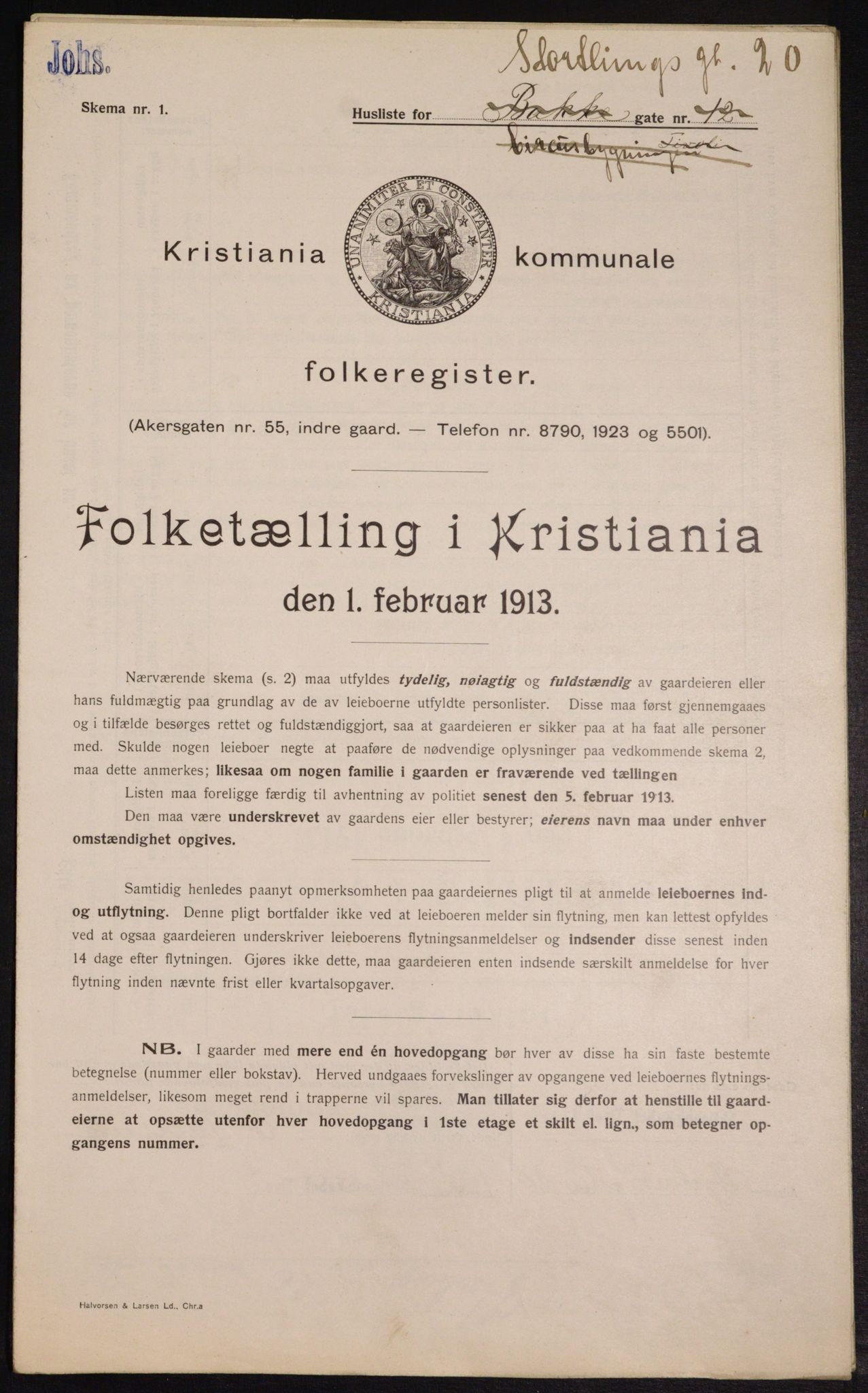 OBA, Kommunal folketelling 1.2.1913 for Kristiania, 1913, s. 103653