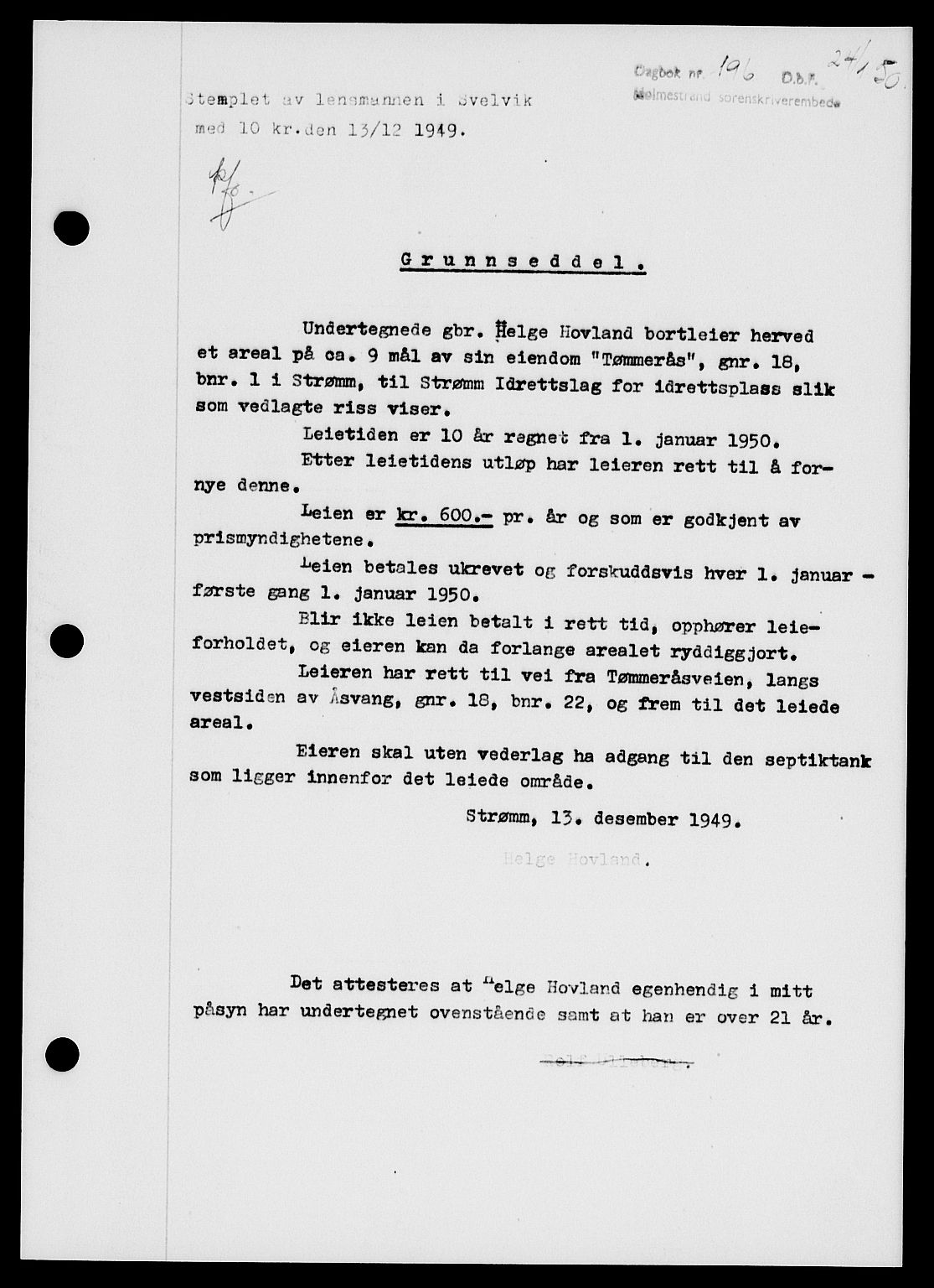 Holmestrand sorenskriveri, SAKO/A-67/G/Ga/Gaa/L0068: Pantebok nr. A-68, 1949-1950, Dagboknr: 196/1950