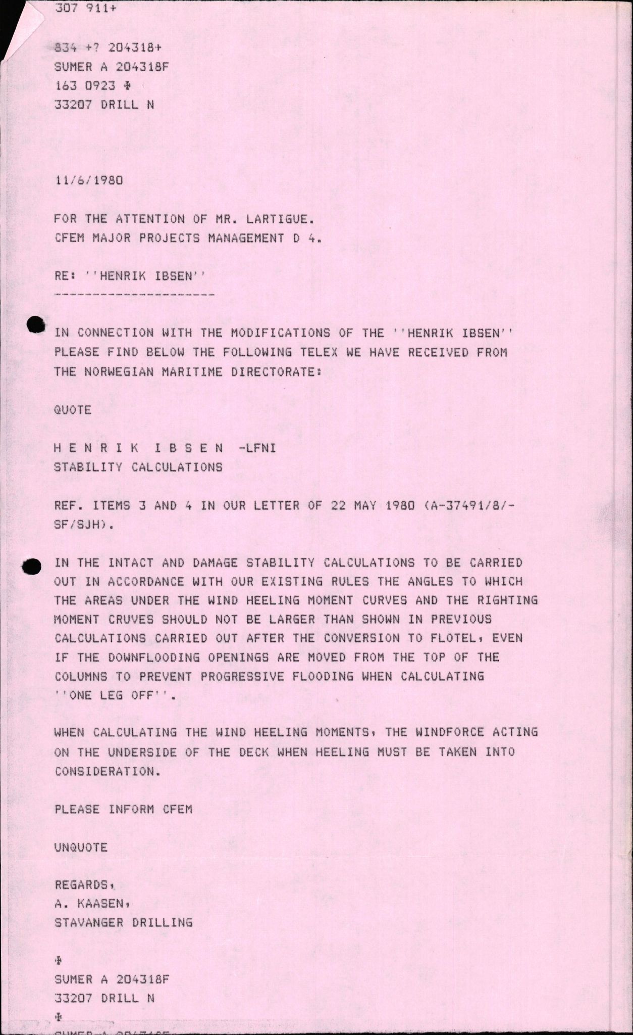 Pa 1503 - Stavanger Drilling AS, AV/SAST-A-101906/2/E/Ec/Eca/L0011: Sak og korrespondanse, 1980-1981
