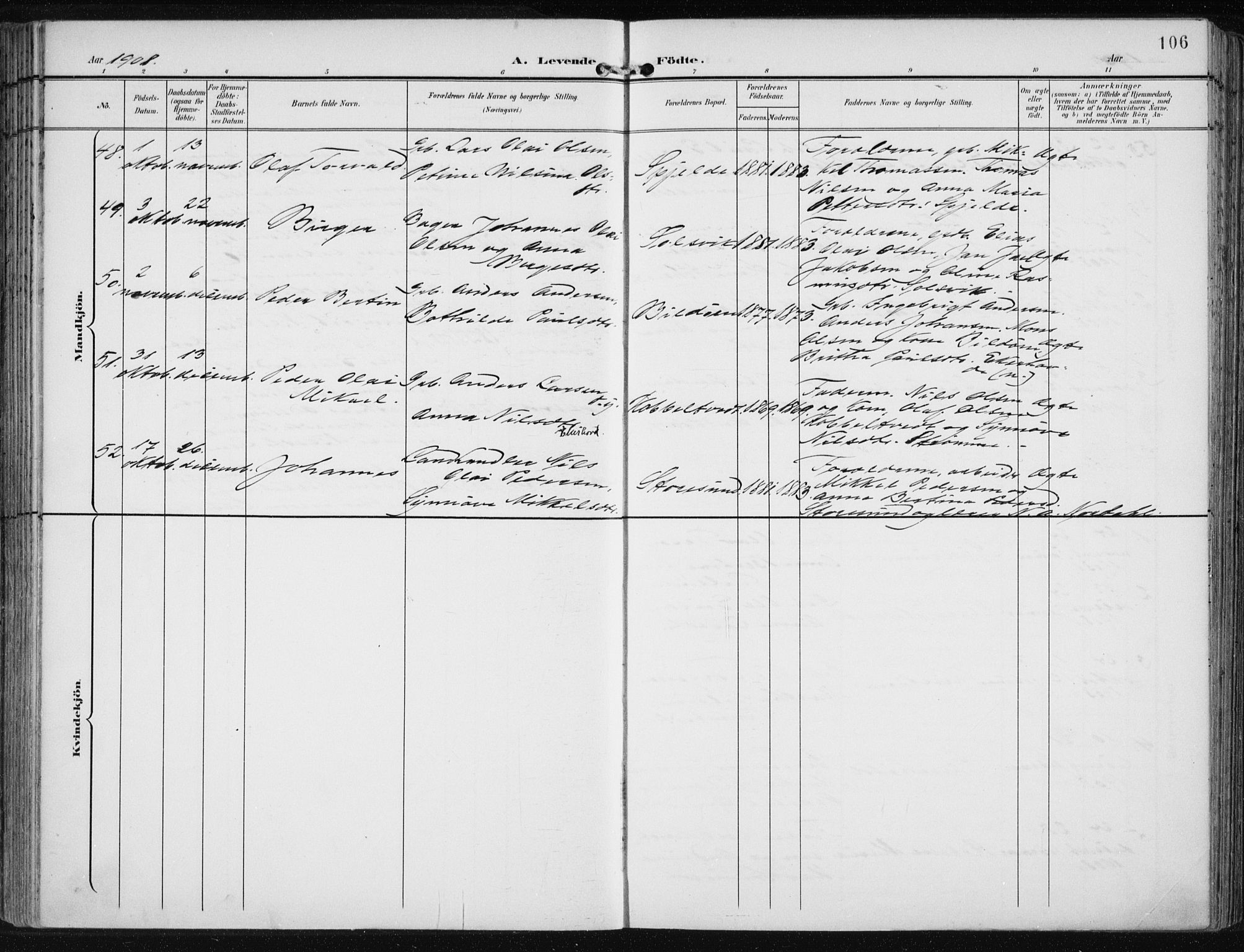 Fjell sokneprestembete, AV/SAB-A-75301/H/Haa: Ministerialbok nr. A  9, 1899-1910, s. 106