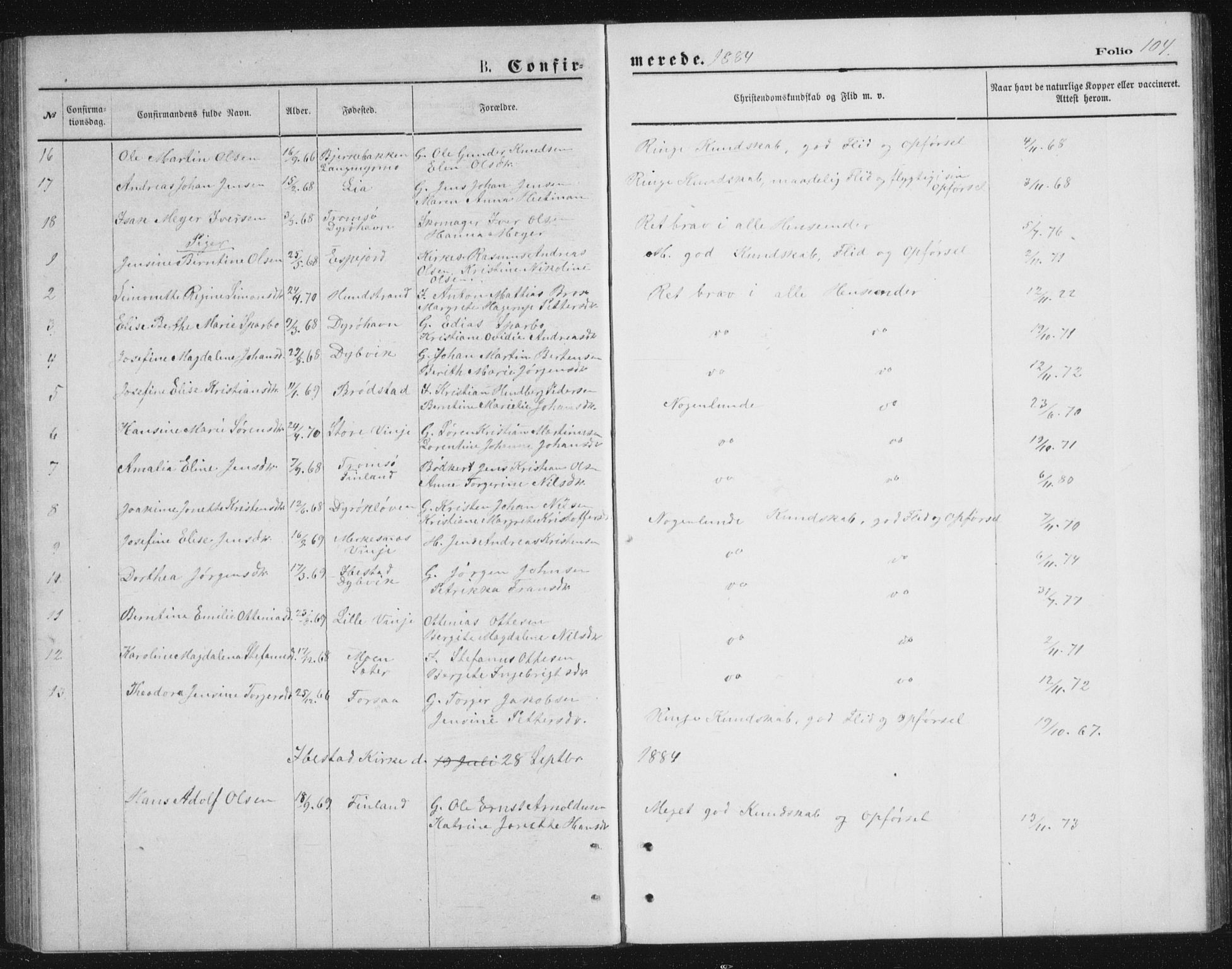 Tranøy sokneprestkontor, AV/SATØ-S-1313/I/Ia/Iab/L0013klokker: Klokkerbok nr. 13, 1874-1896, s. 104