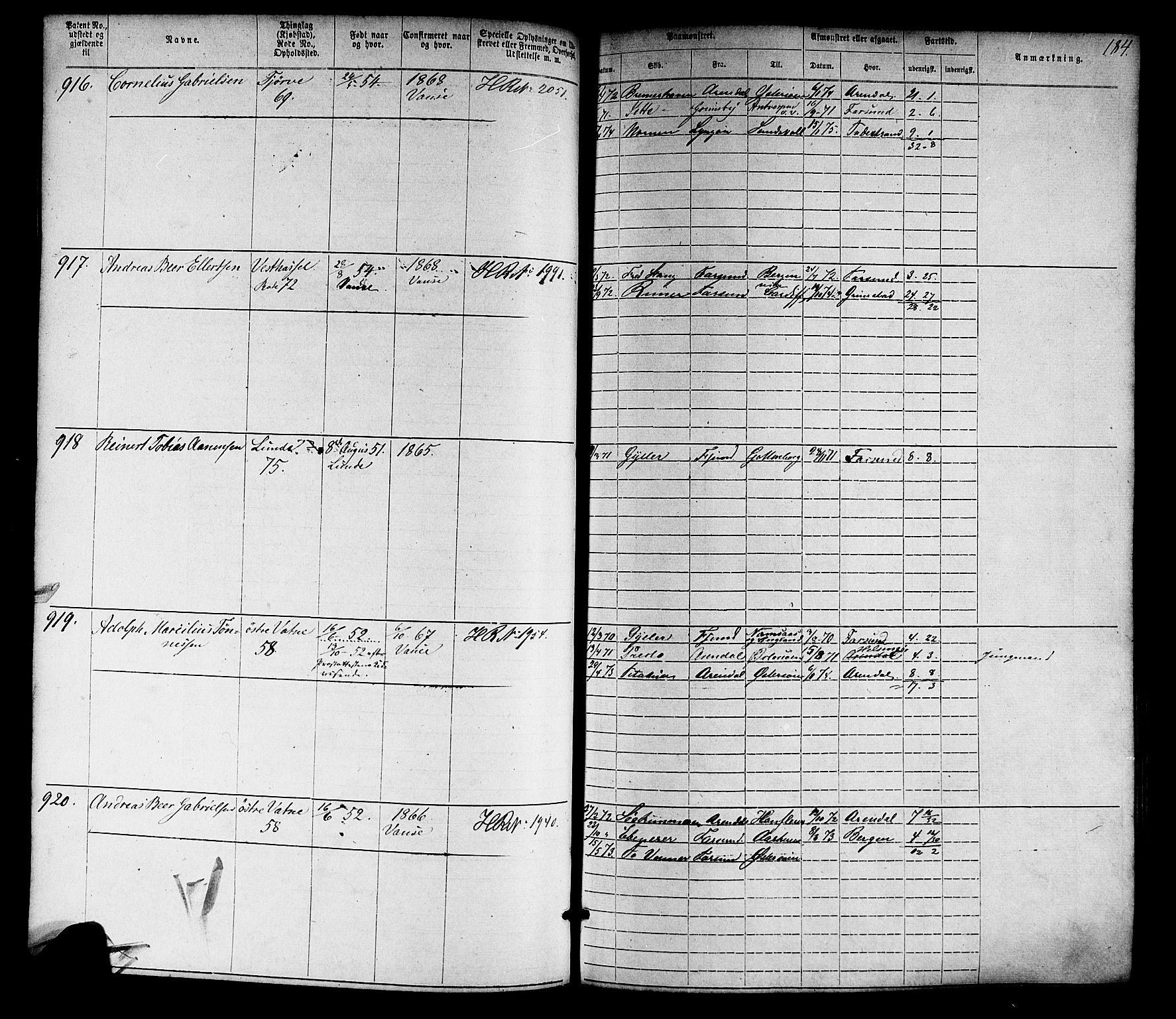 Farsund mønstringskrets, SAK/2031-0017/F/Fa/L0005: Annotasjonsrulle nr 1-1910 med register, Z-2, 1869-1877, s. 213