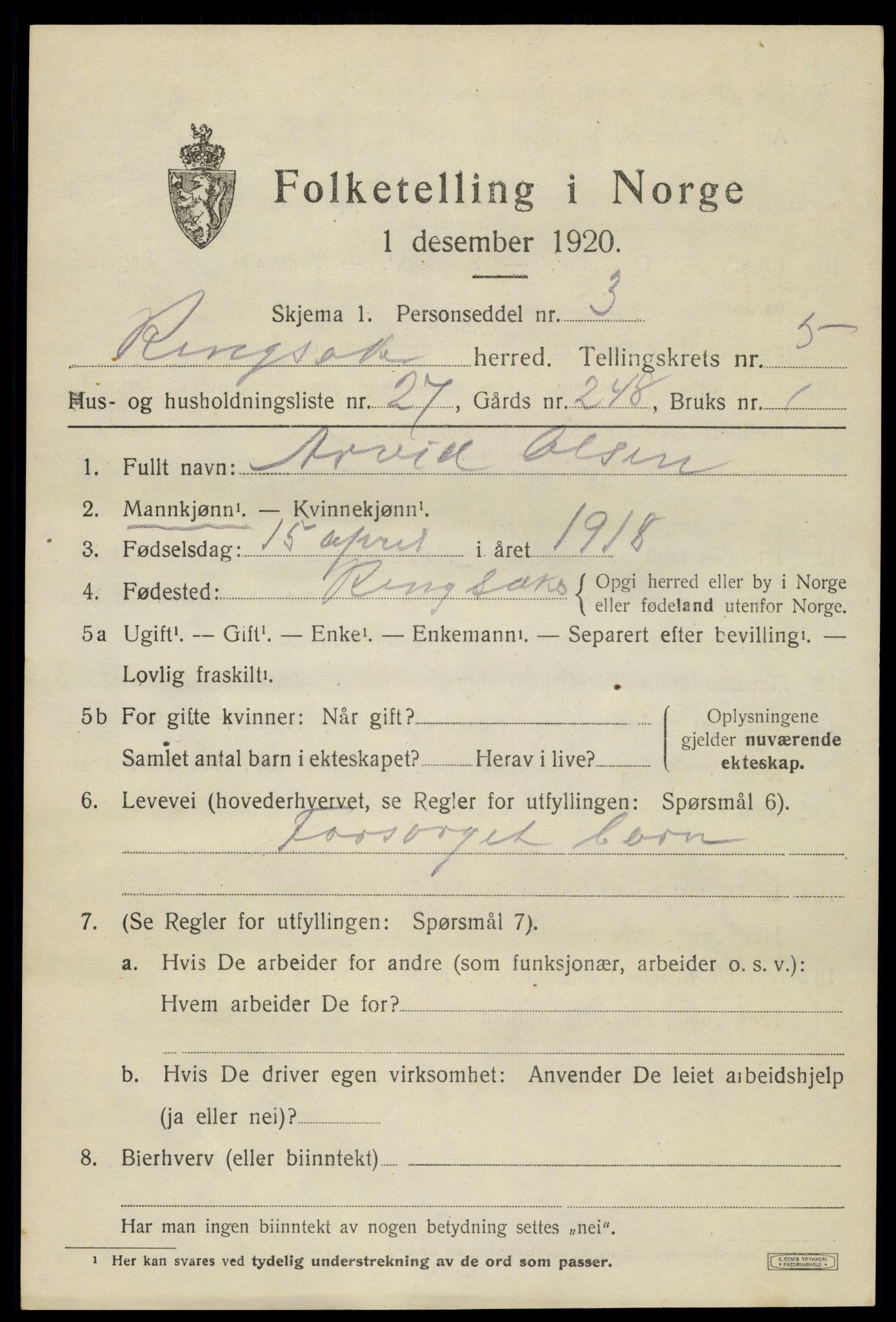 SAH, Folketelling 1920 for 0412 Ringsaker herred, 1920, s. 10032