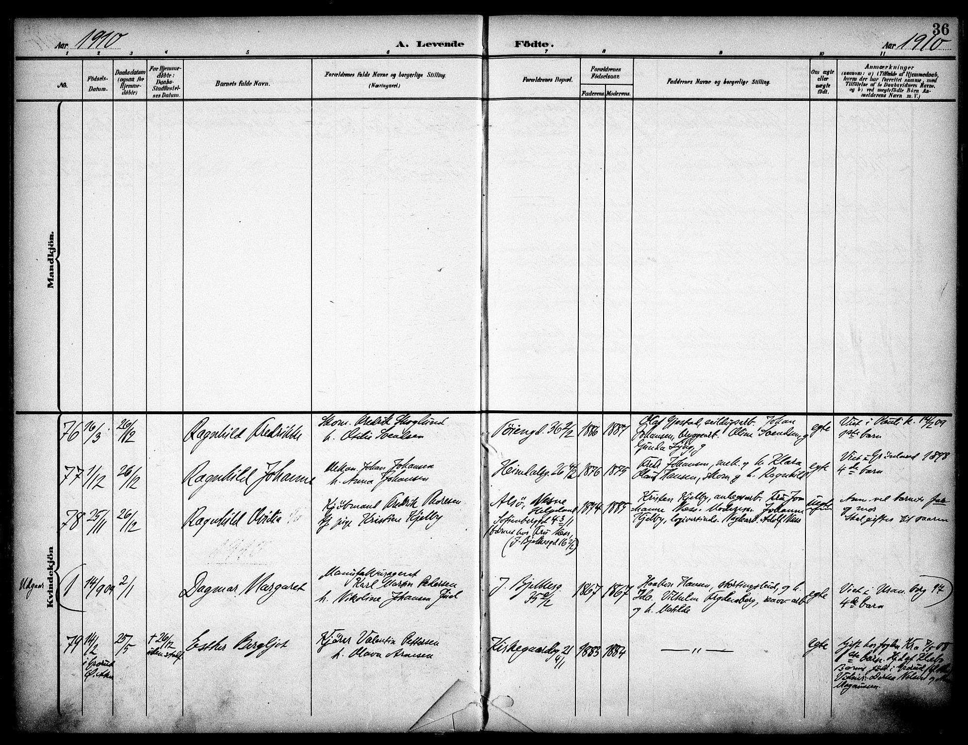 Tøyen prestekontor Kirkebøker, AV/SAO-A-10167a/F/Fa/L0001: Ministerialbok nr. I 1, 1907-1916, s. 36