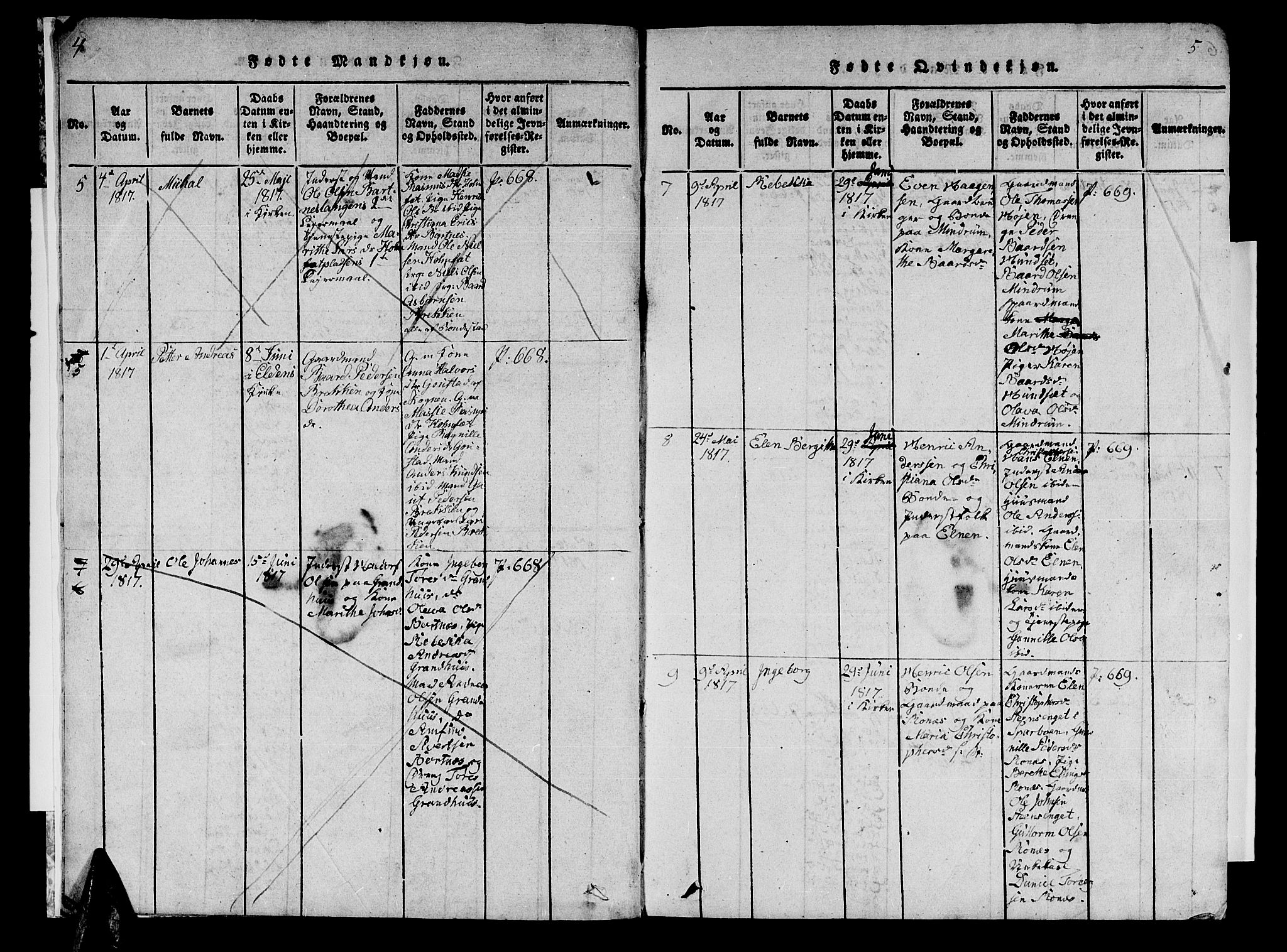 Ministerialprotokoller, klokkerbøker og fødselsregistre - Nord-Trøndelag, AV/SAT-A-1458/741/L0400: Klokkerbok nr. 741C01, 1817-1825, s. 4-5