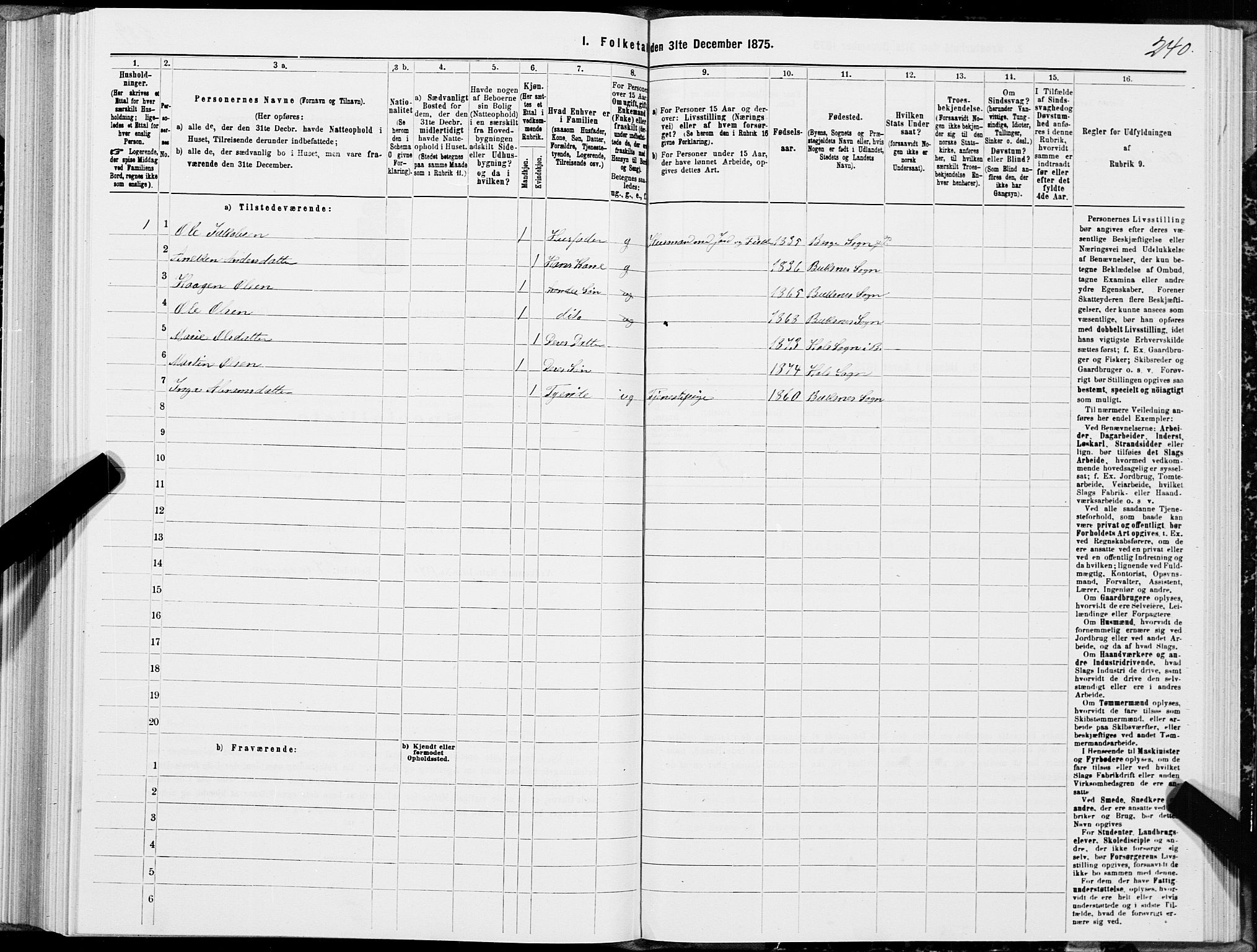 SAT, Folketelling 1875 for 1860P Buksnes prestegjeld, 1875, s. 2240