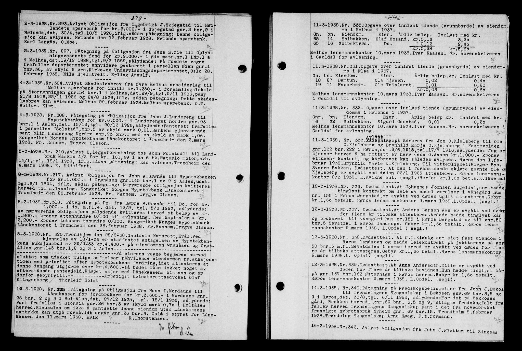 Gauldal sorenskriveri, SAT/A-0014/1/2/2C/L0048: Pantebok nr. 51-52, 1937-1938, s. 442, Dagboknr: 293/1938
