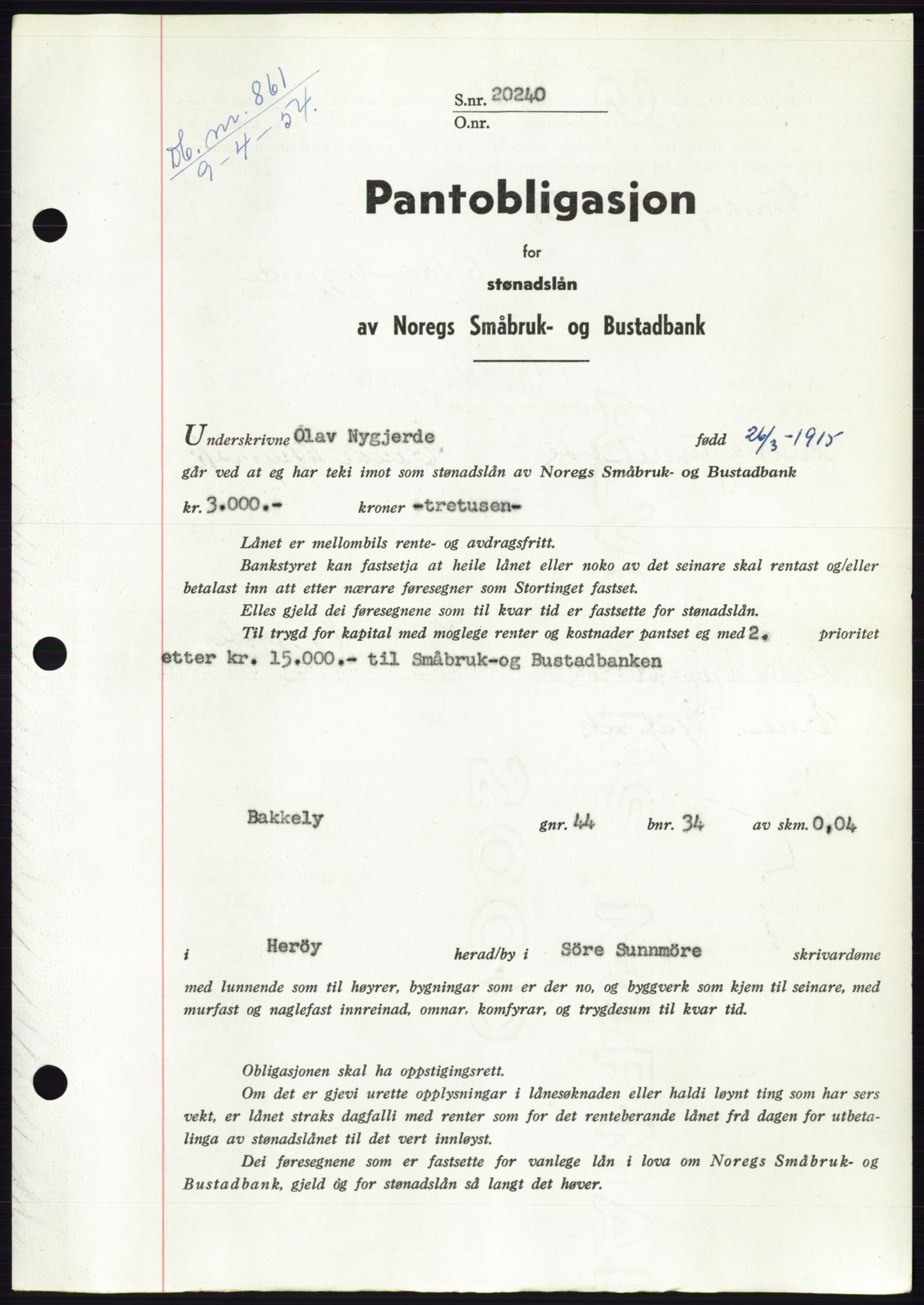 Søre Sunnmøre sorenskriveri, SAT/A-4122/1/2/2C/L0124: Pantebok nr. 12B, 1953-1954, Dagboknr: 861/1954