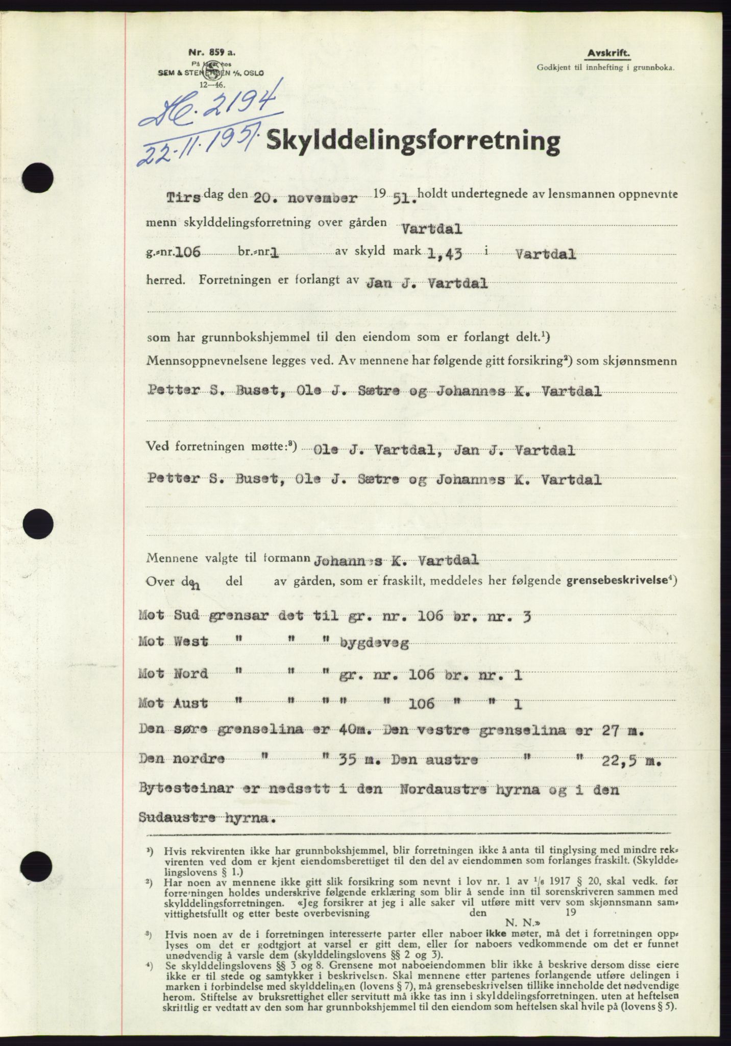 Søre Sunnmøre sorenskriveri, AV/SAT-A-4122/1/2/2C/L0090: Pantebok nr. 16A, 1951-1951, Dagboknr: 2194/1951