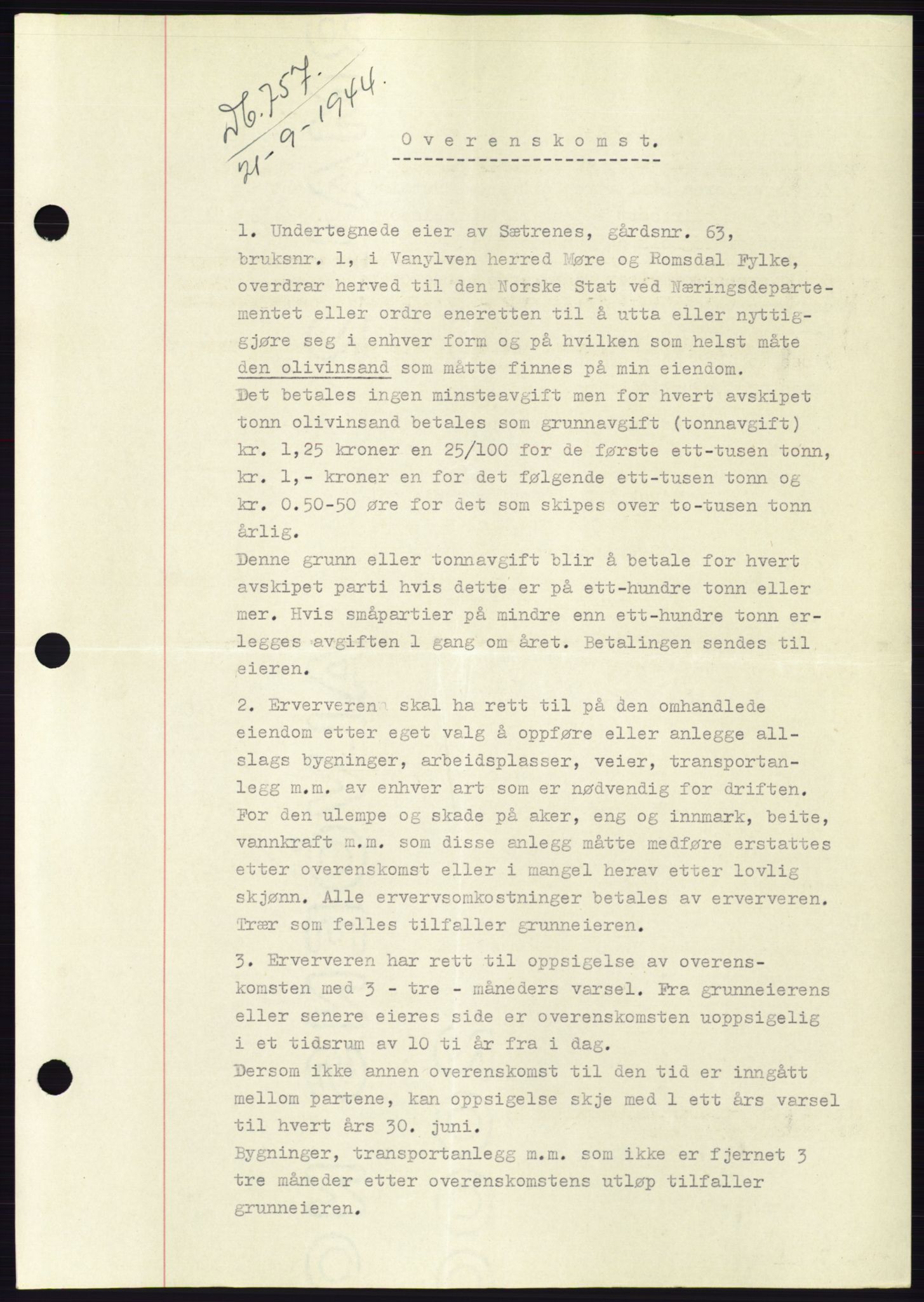 Søre Sunnmøre sorenskriveri, AV/SAT-A-4122/1/2/2C/L0114: Pantebok nr. 1-2B, 1943-1947, Dagboknr: 757/1944