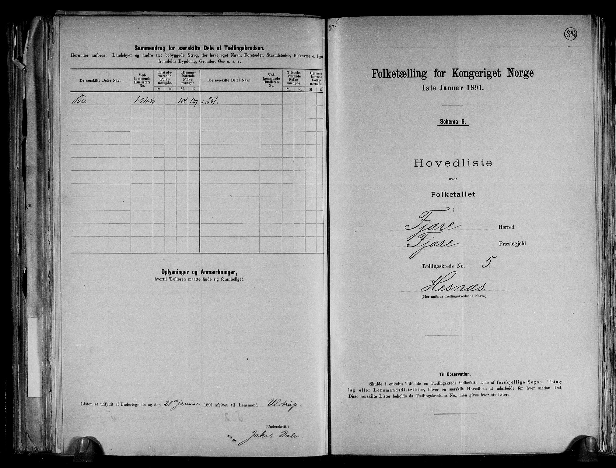 RA, Folketelling 1891 for 0923 Fjære herred, 1891, s. 13