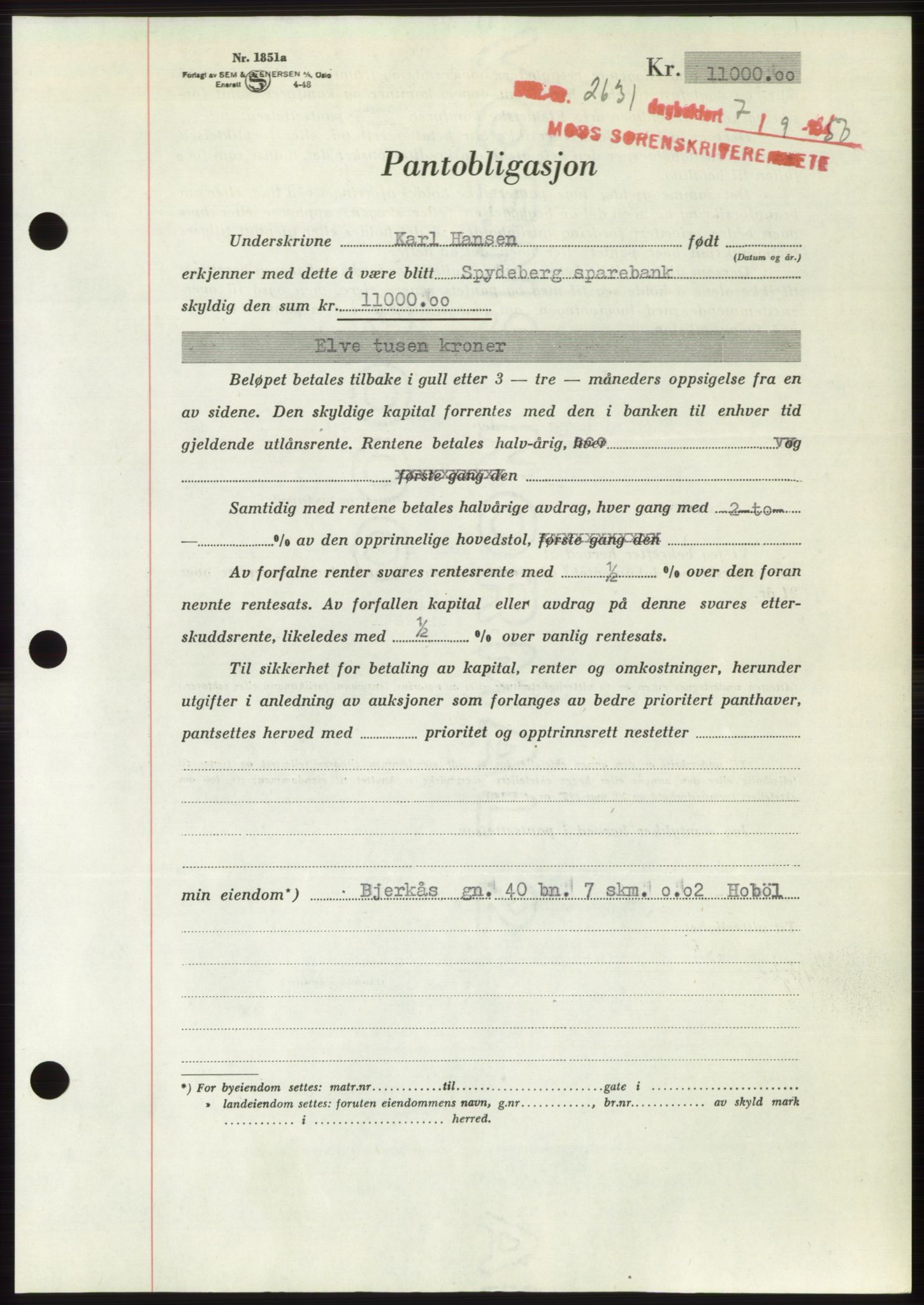 Moss sorenskriveri, SAO/A-10168: Pantebok nr. B25, 1950-1950, Dagboknr: 2631/1950